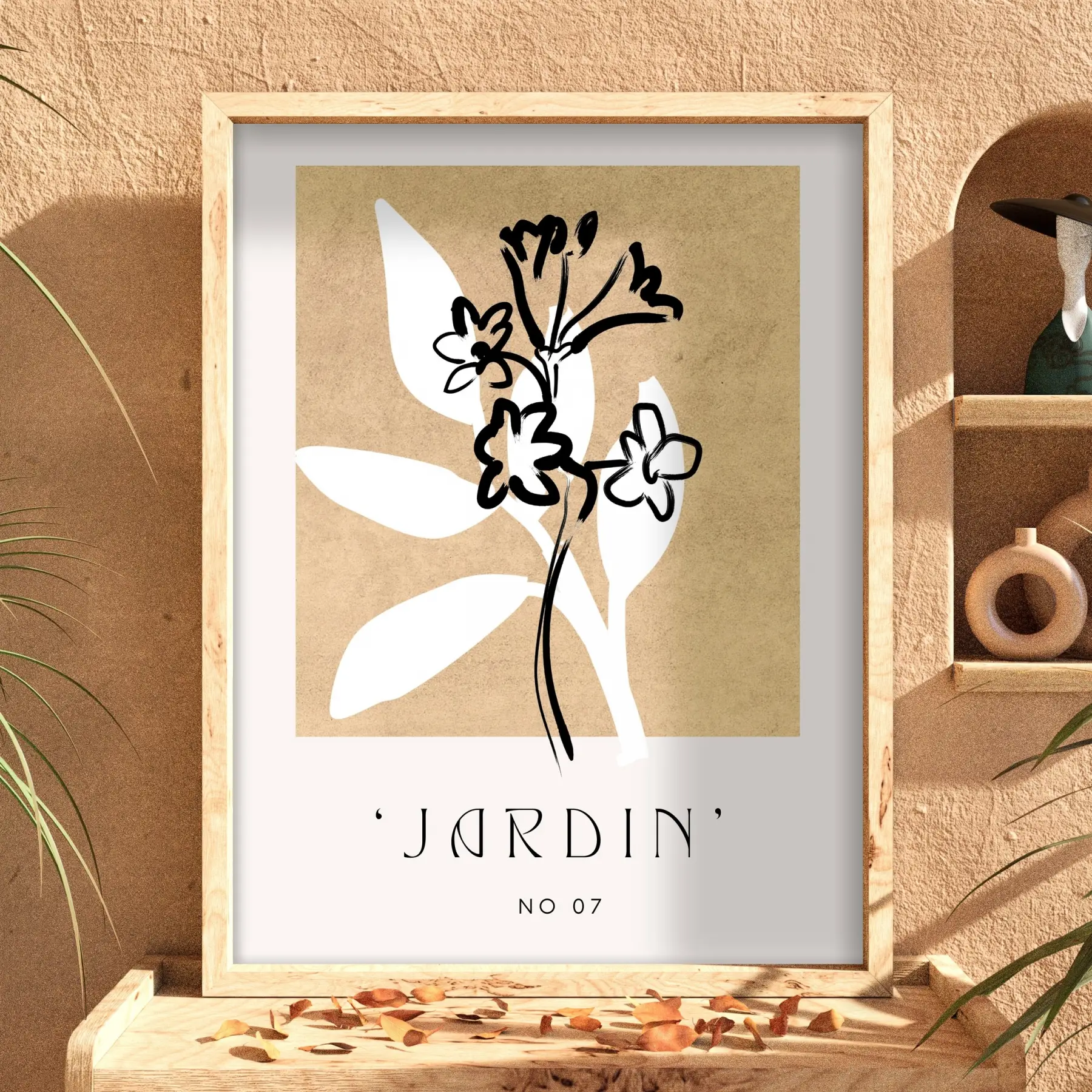 Toprak Tonlu Jardin Sanatı Doğal Ahşap Çerçeveli Tablo Ofis Kanvas Görünümlü Salon Oturma