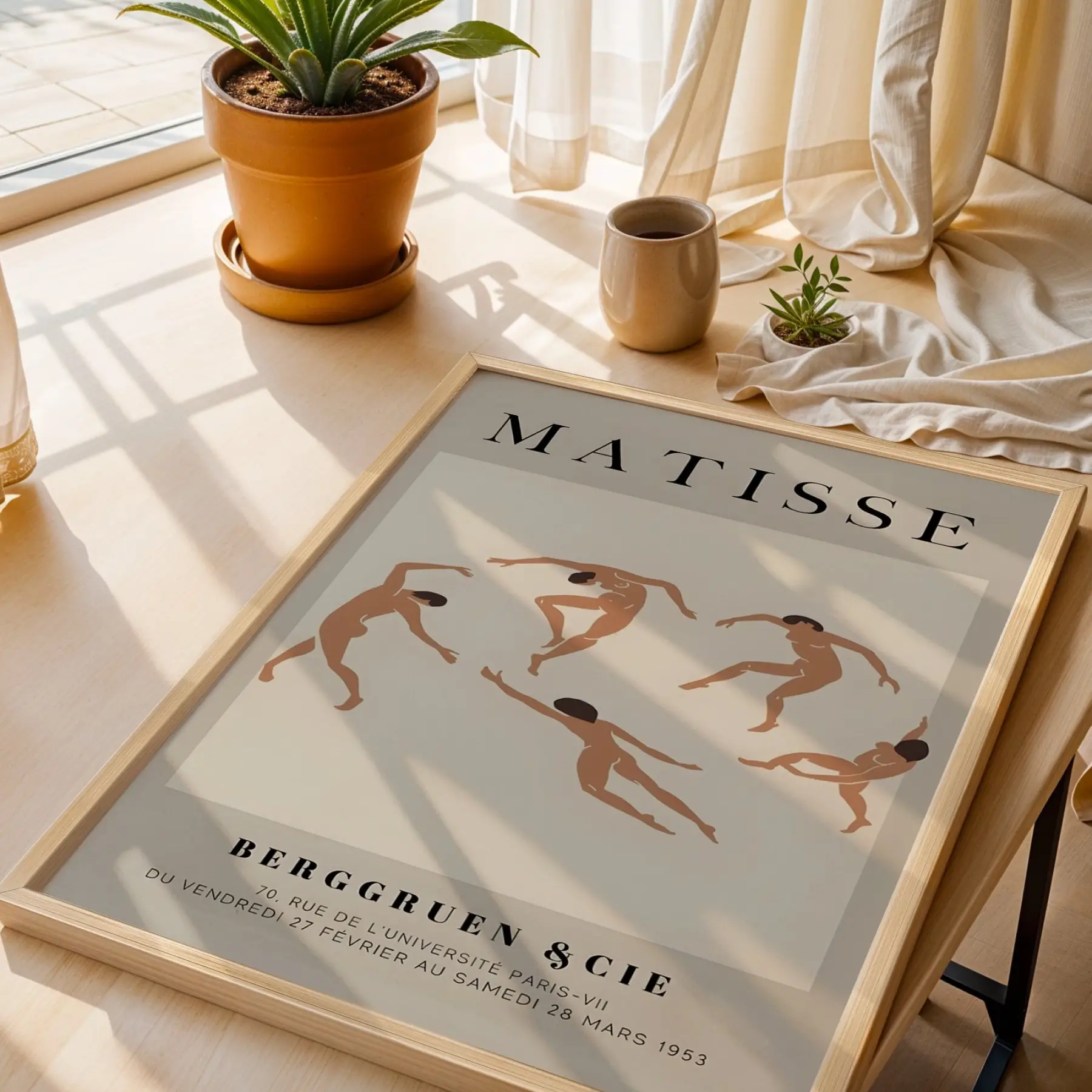 Minimalist Dans Kompozisyonu Doğal Ahşap Çerçeveli Tablo Dekoratif Obje Ev Aksesuarları Modern Sanat