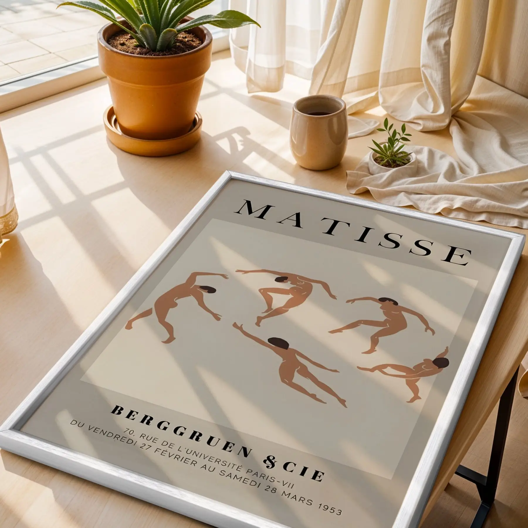 Minimalist Dans Kompozisyonu Beyaz Ahşap Çerçeveli Tablo Ev Aksesuarları Modern Sanat İç Mekan