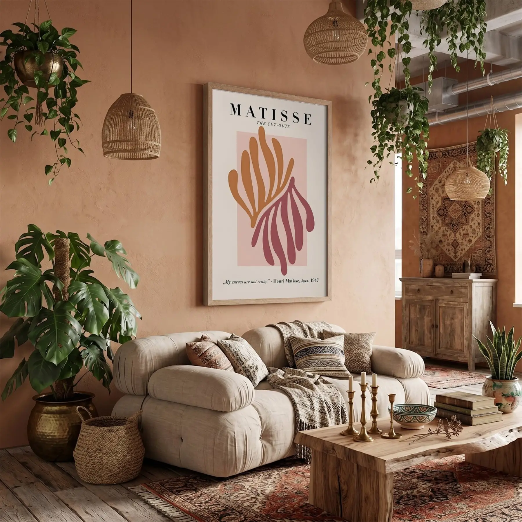 Matisse Organik Kesitler Doğal Ahşap Çerçeveli Tablo Dekoru Poster Obje Ev Aksesuarları Modern