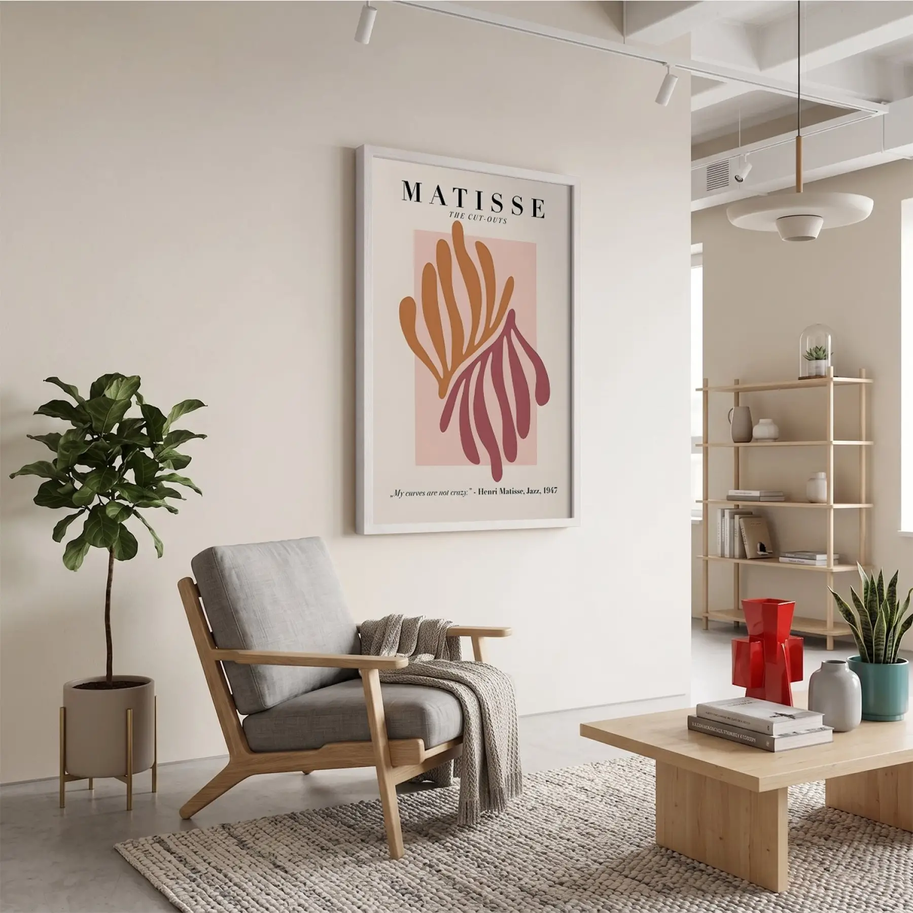 Matisse Organik Kesitler Beyaz Ahşap Çerçeveli Tablo Obje Ev Aksesuarları Modern Sanat İç