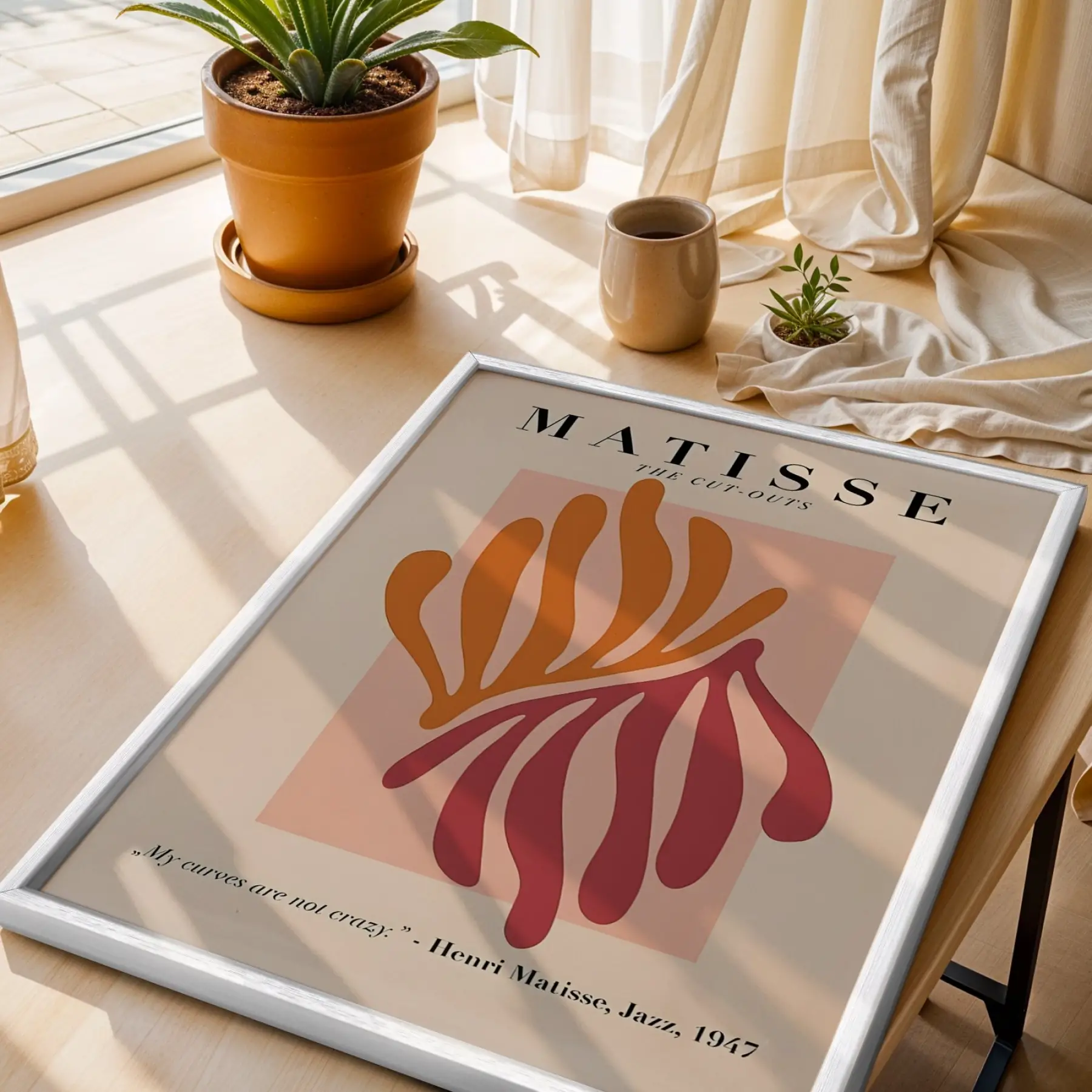 Matisse Organik Kesitler Beyaz Ahşap Çerçeveli Tablo Obje Ev Aksesuarları Modern Sanat İç