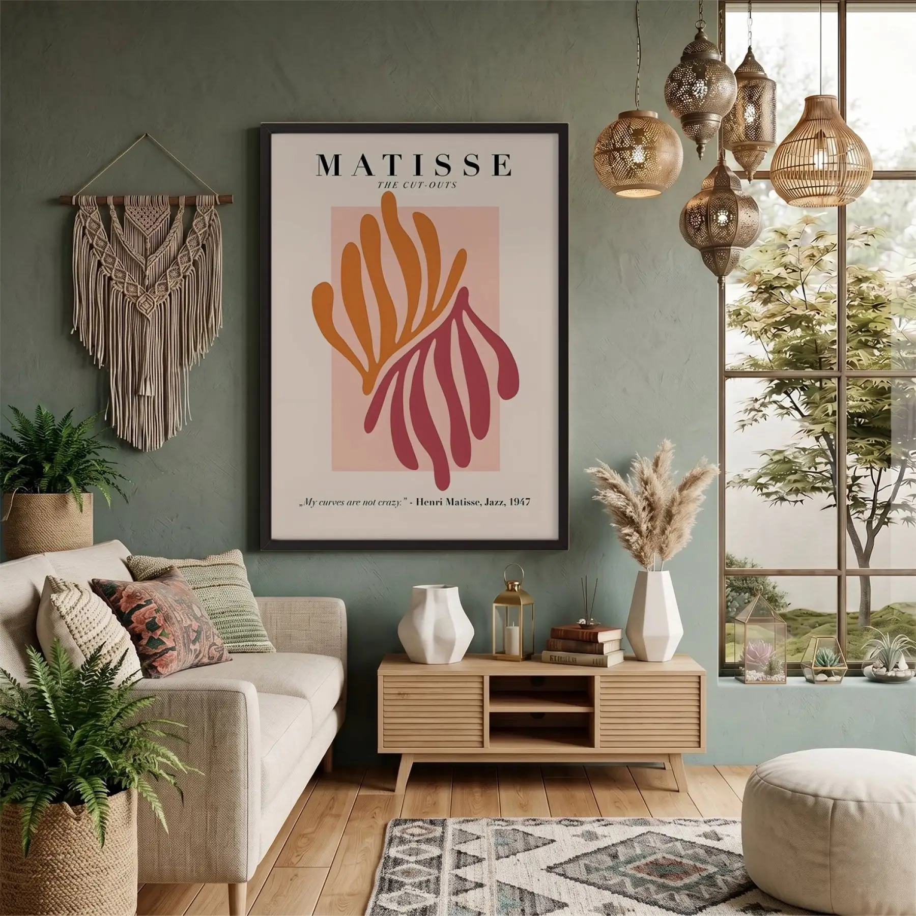 Matisse Organik Kesitler Siyah Ahşap Çerçeveli Tablo Aksesuarları Modern Sanat İç Mekan Yatak