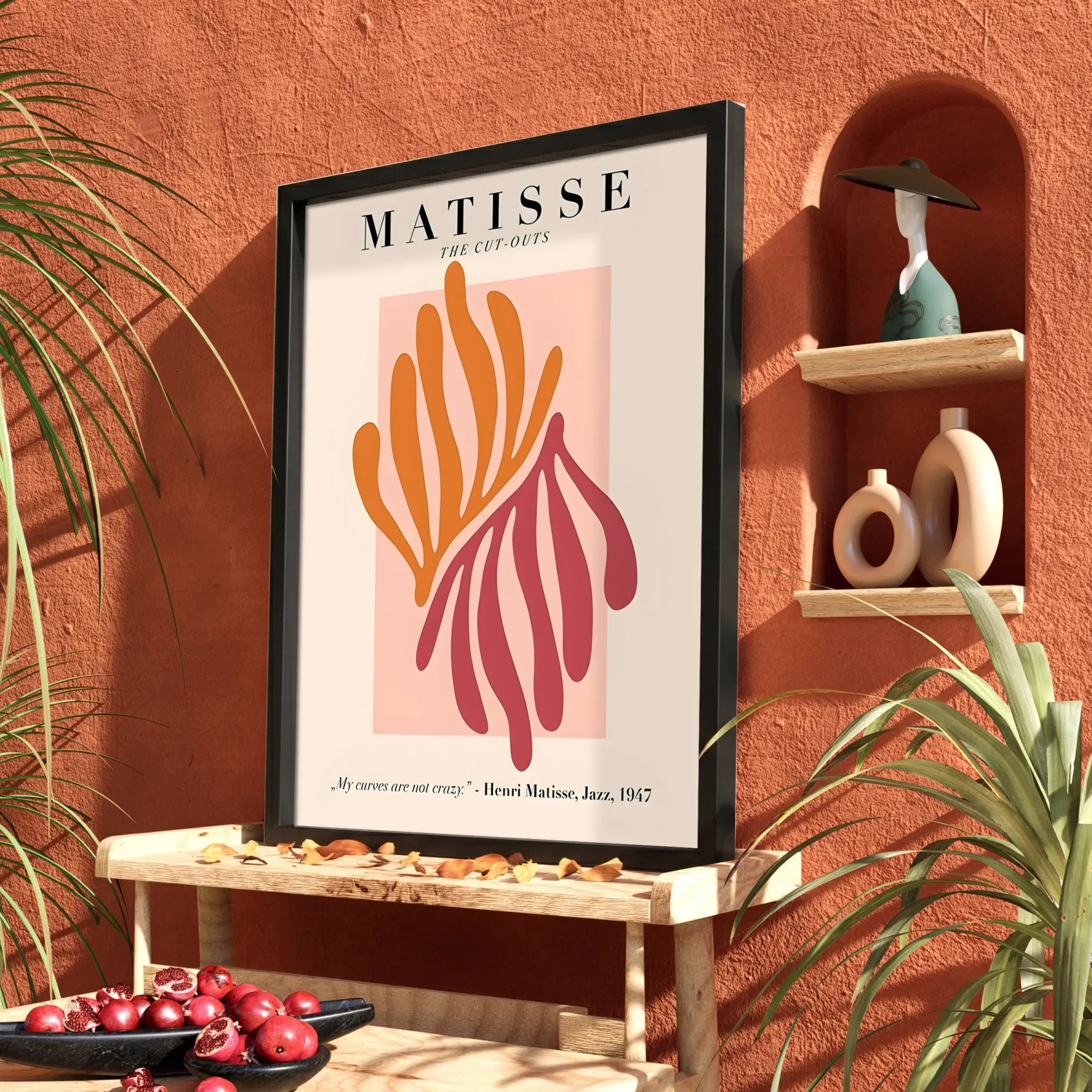 Matisse Organik Kesitler Siyah Ahşap Çerçeveli Tablo Aksesuarları Modern Sanat İç Mekan Yatak