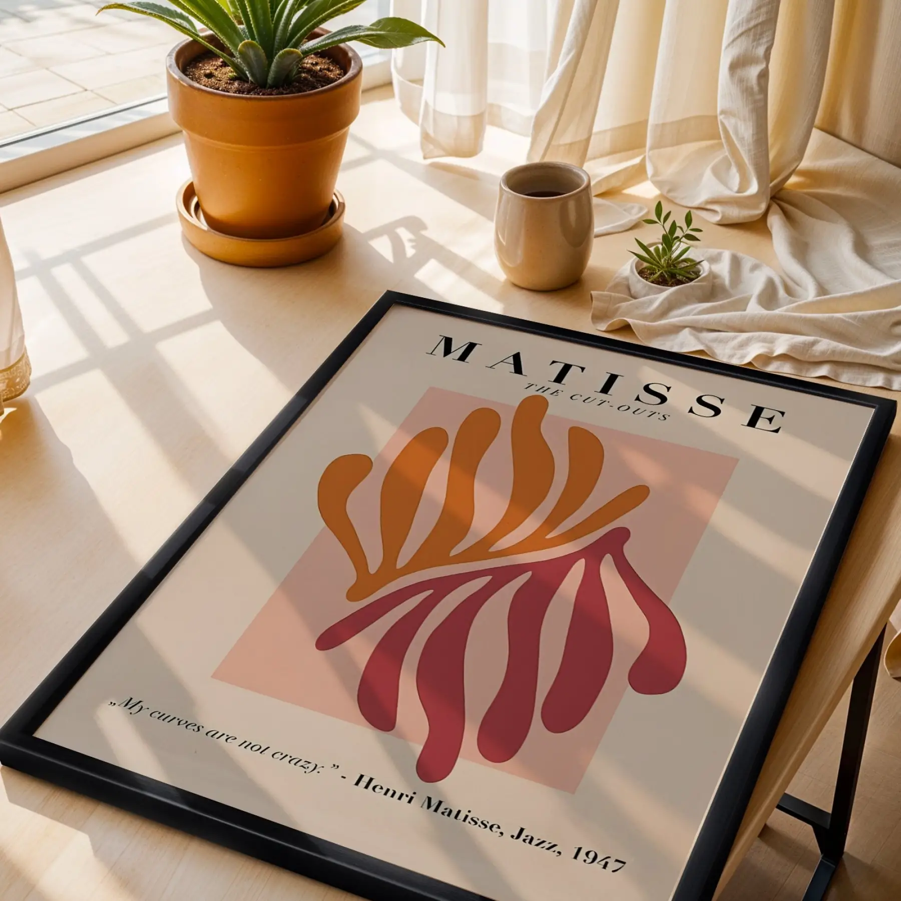 Matisse Organik Kesitler Siyah Ahşap Çerçeveli Tablo Aksesuarları Modern Sanat İç Mekan Yatak
