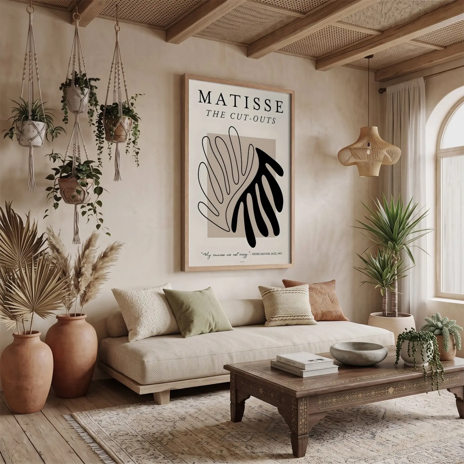 Matisse Soyut Kesik Figür Doğal Ahşap Çerçeveli Tablo Poster Dekoratif Obje Ev Aksesuarları