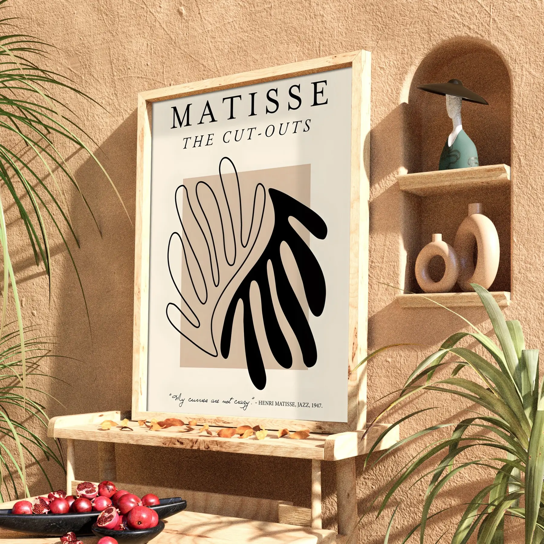 Matisse Soyut Kesik Figür Doğal Ahşap Çerçeveli Tablo Poster Dekoratif Obje Ev Aksesuarları