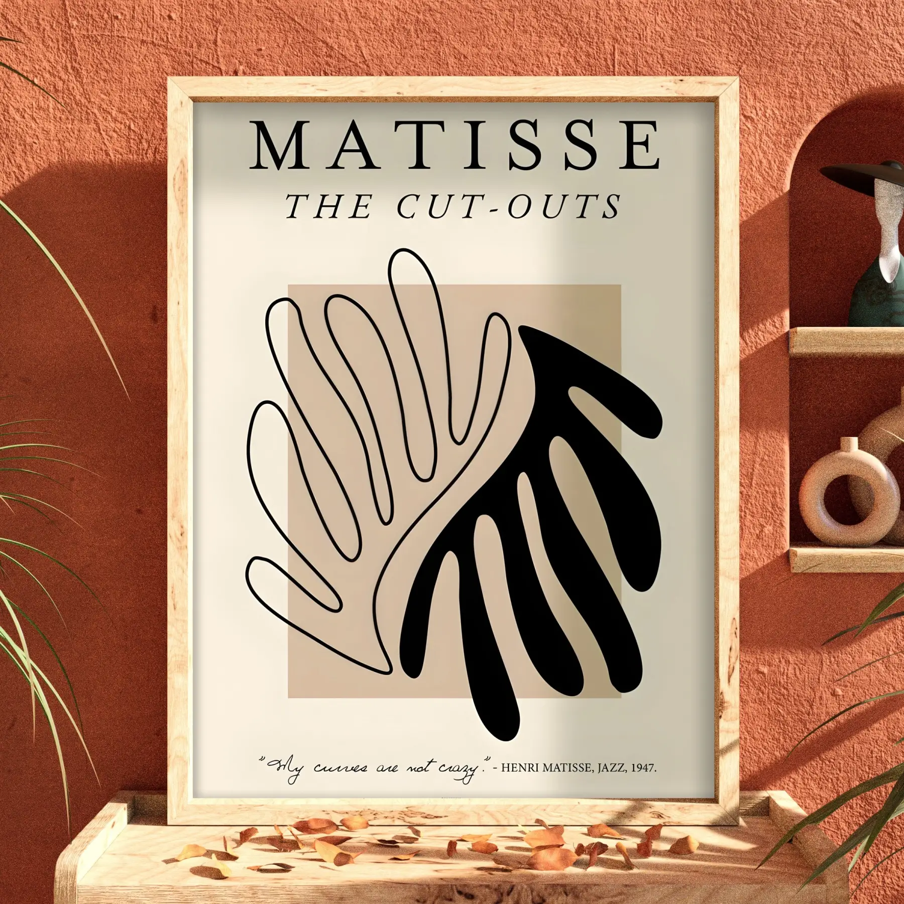 Matisse Soyut Kesik Figür Doğal Ahşap Çerçeveli Tablo Poster Dekoratif Obje Ev Aksesuarları