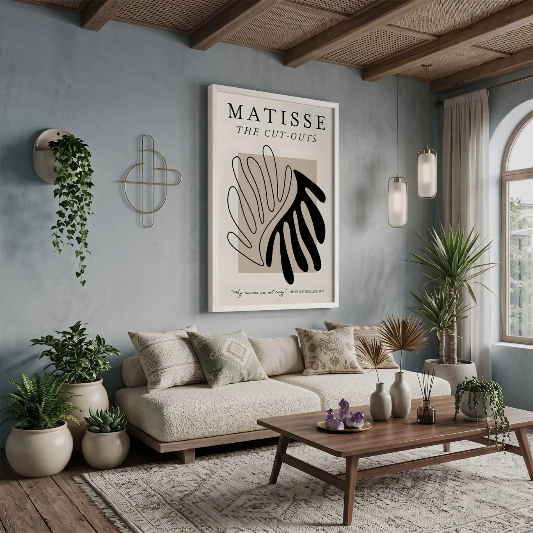 Matisse Soyut Kesik Figür Beyaz Ahşap Çerçeveli Tablo Dekorasyonu Poster Obje Ev Aksesuarları
