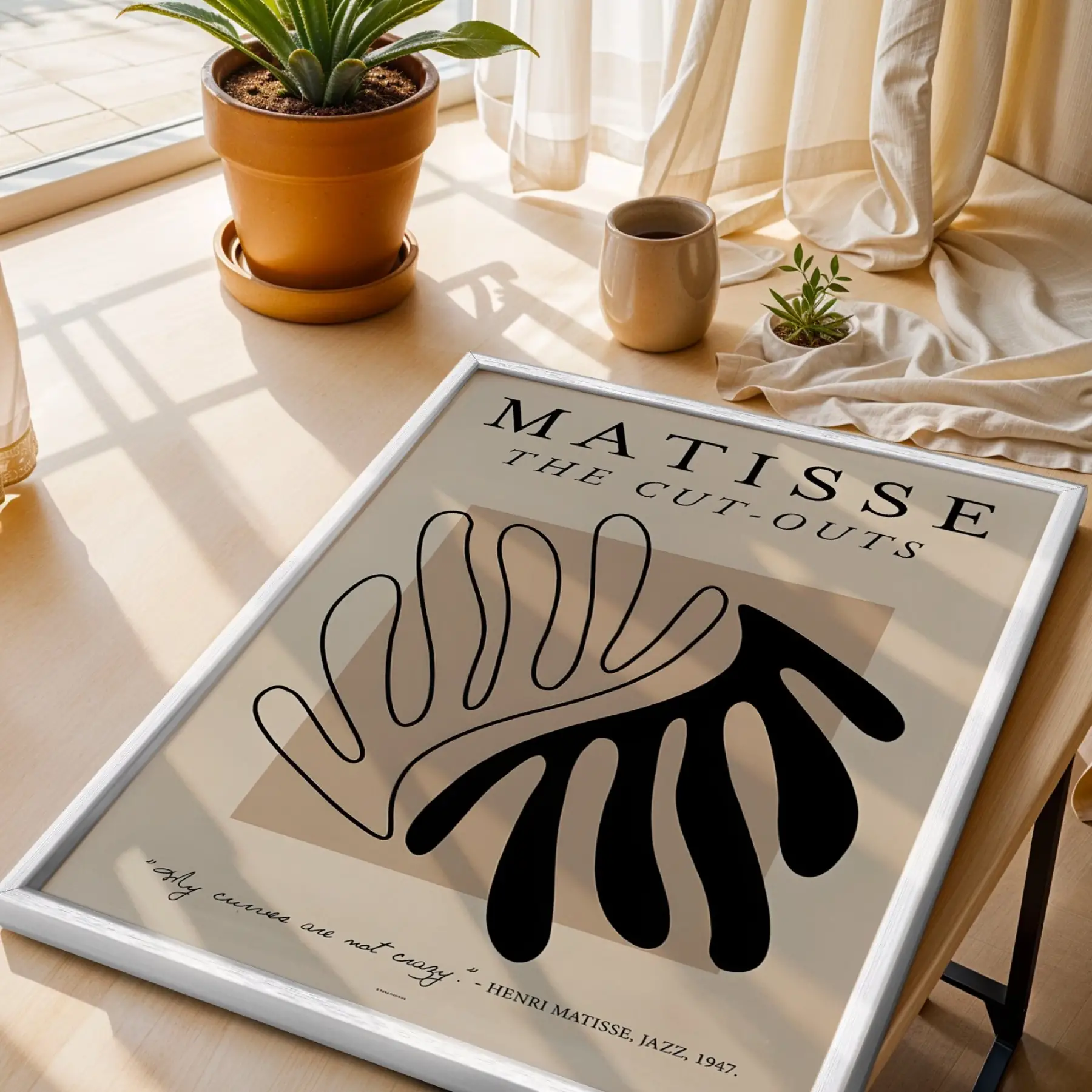 Matisse Soyut Kesik Figür Beyaz Ahşap Çerçeveli Tablo Dekorasyonu Poster Obje Ev Aksesuarları