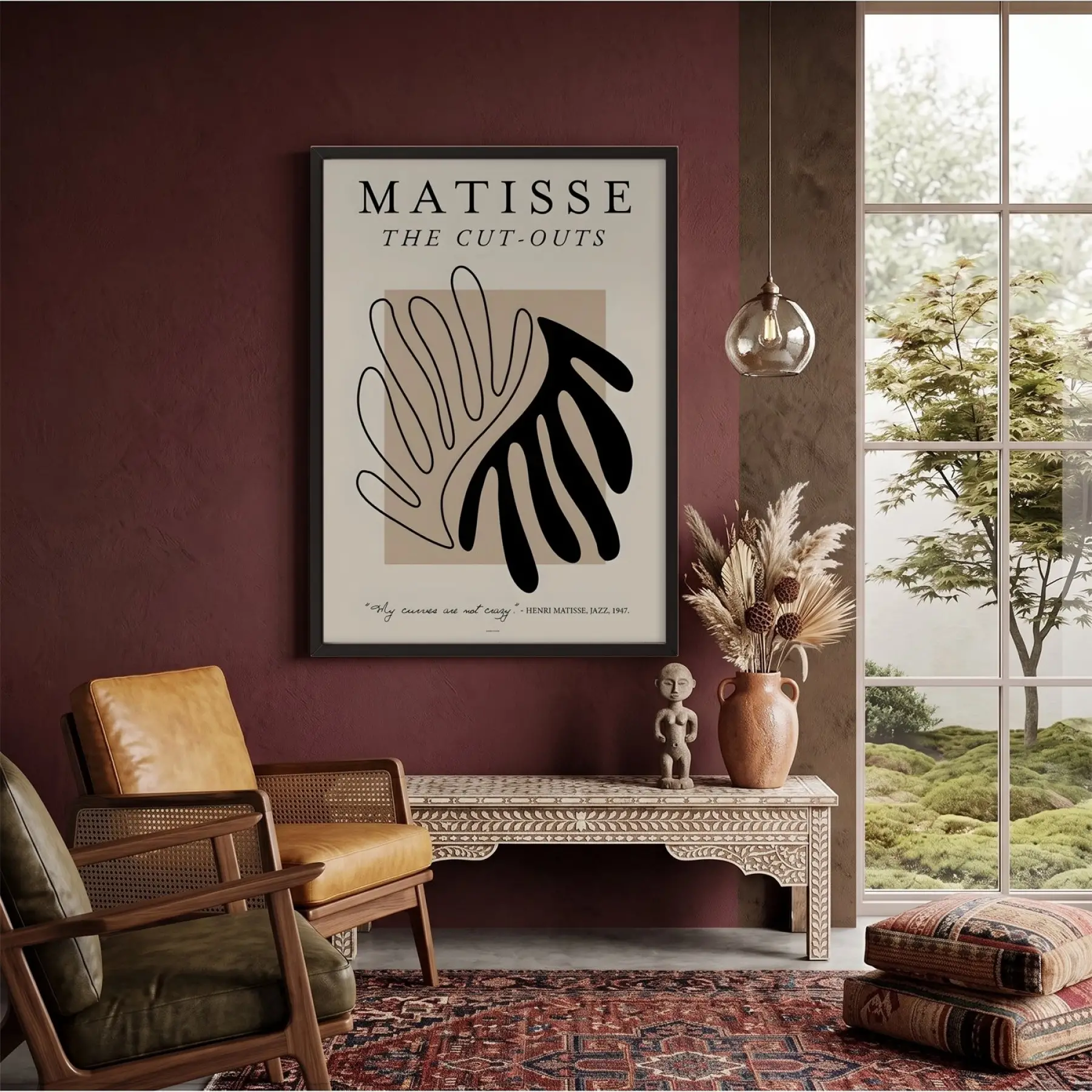 Matisse Soyut Kesik Figür Siyah Ahşap Çerçeveli Tablo Dekoratif Obje Ev Aksesuarları Modern