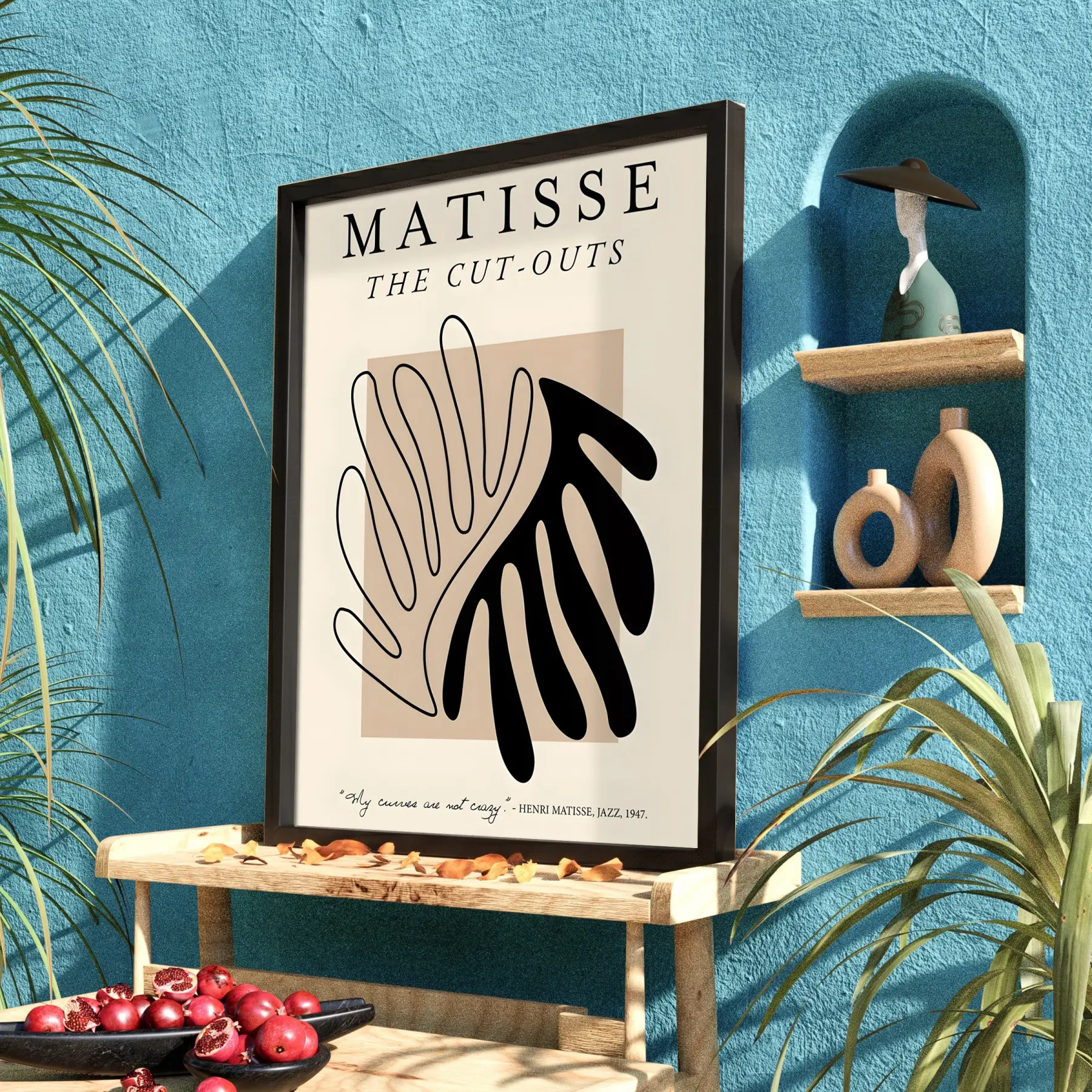 Matisse Soyut Kesik Figür Siyah Ahşap Çerçeveli Tablo Dekoratif Obje Ev Aksesuarları Modern
