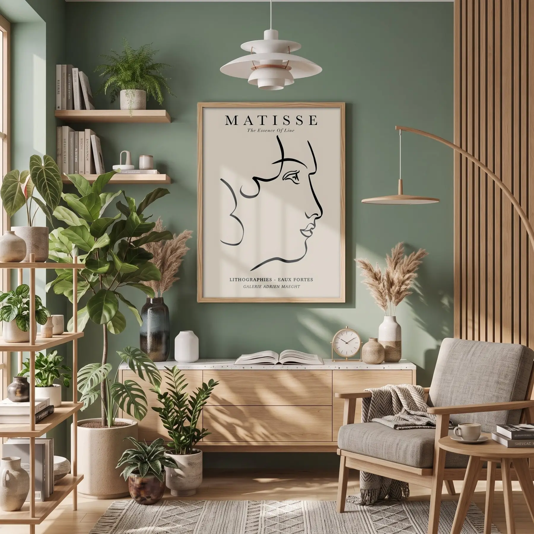 Minimalist Yüz Profili Doğal Ahşap Çerçeveli Tablo Ofis Kanvas Görünümlü Salon Oturma Odası