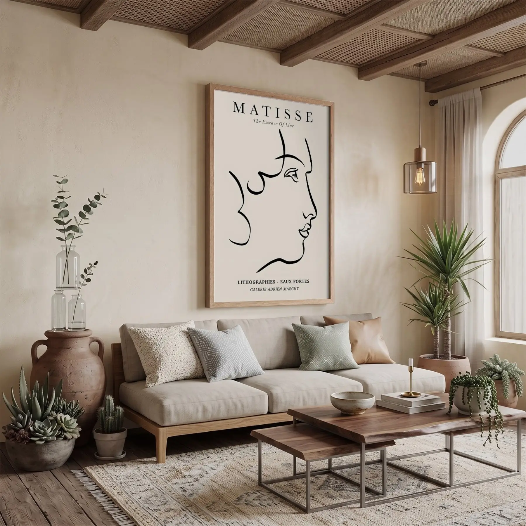 Minimalist Yüz Profili Doğal Ahşap Çerçeveli Tablo Ofis Kanvas Görünümlü Salon Oturma Odası