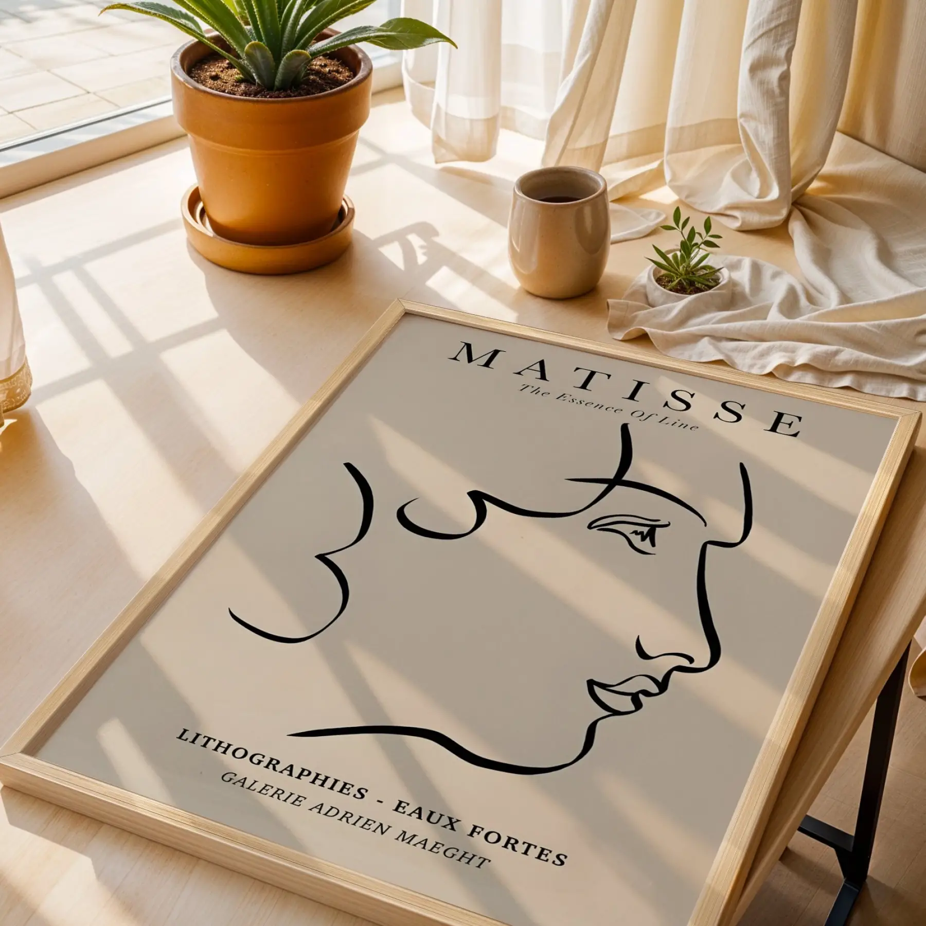 Minimalist Yüz Profili Doğal Ahşap Çerçeveli Tablo Ofis Kanvas Görünümlü Salon Oturma Odası