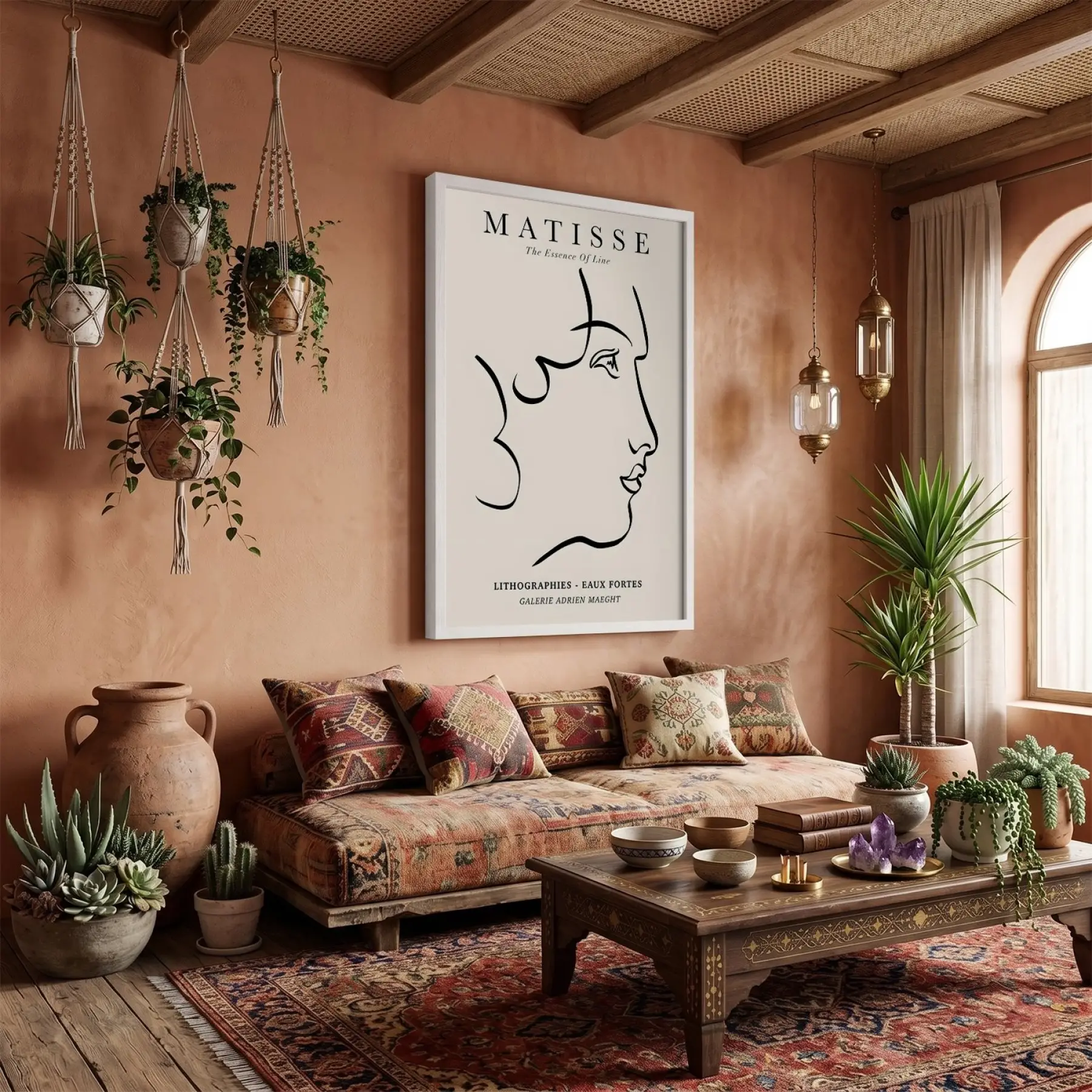Minimalist Yüz Profili Beyaz Ahşap Çerçeveli Tablo Kanvas Görünümlü Salon Oturma Odası Duvar