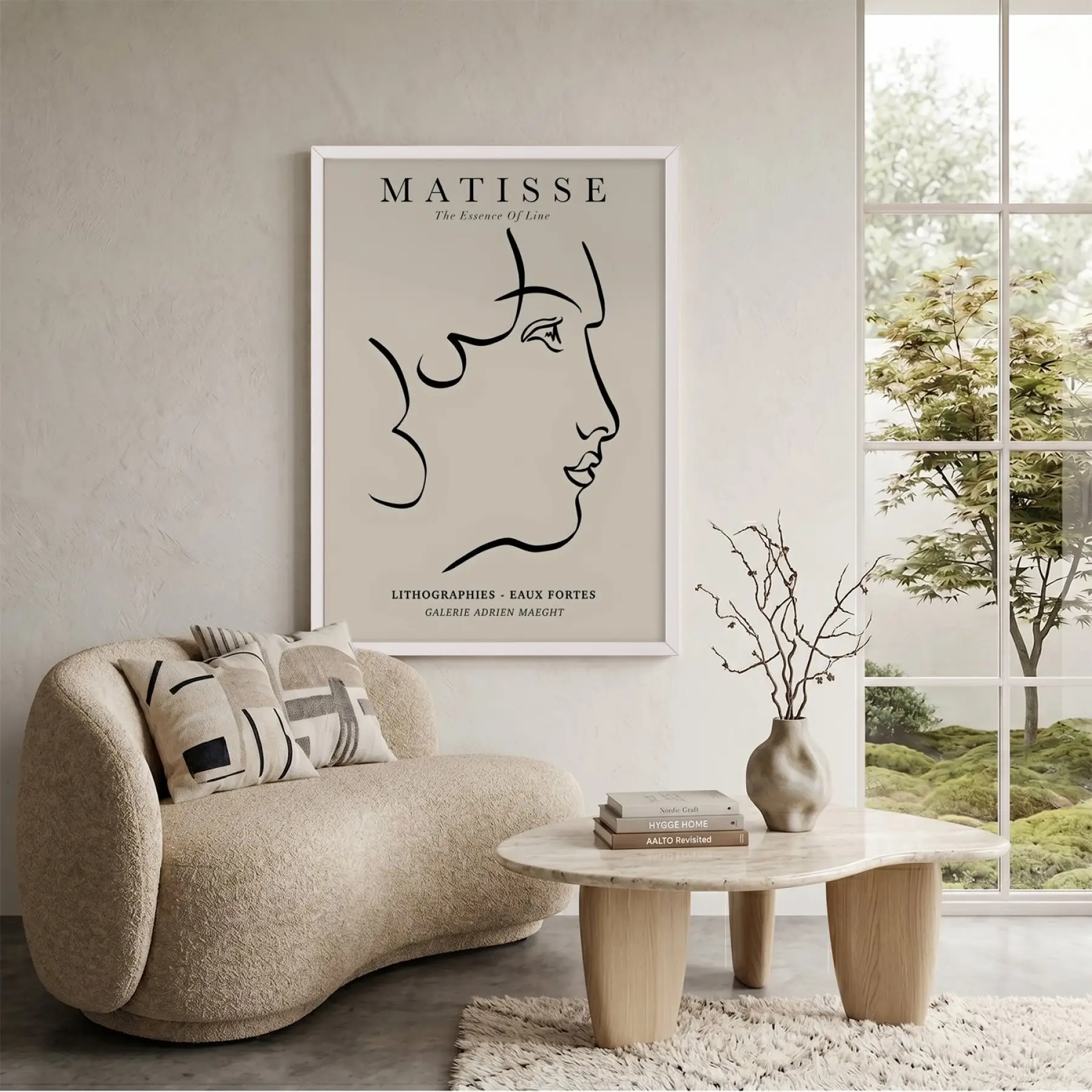 Minimalist Yüz Profili Beyaz Ahşap Çerçeveli Tablo Kanvas Görünümlü Salon Oturma Odası Duvar