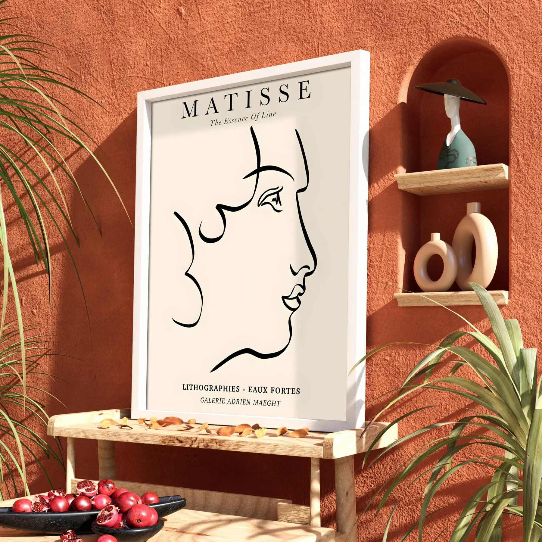 Minimalist Yüz Profili Beyaz Ahşap Çerçeveli Tablo Kanvas Görünümlü Salon Oturma Odası Duvar