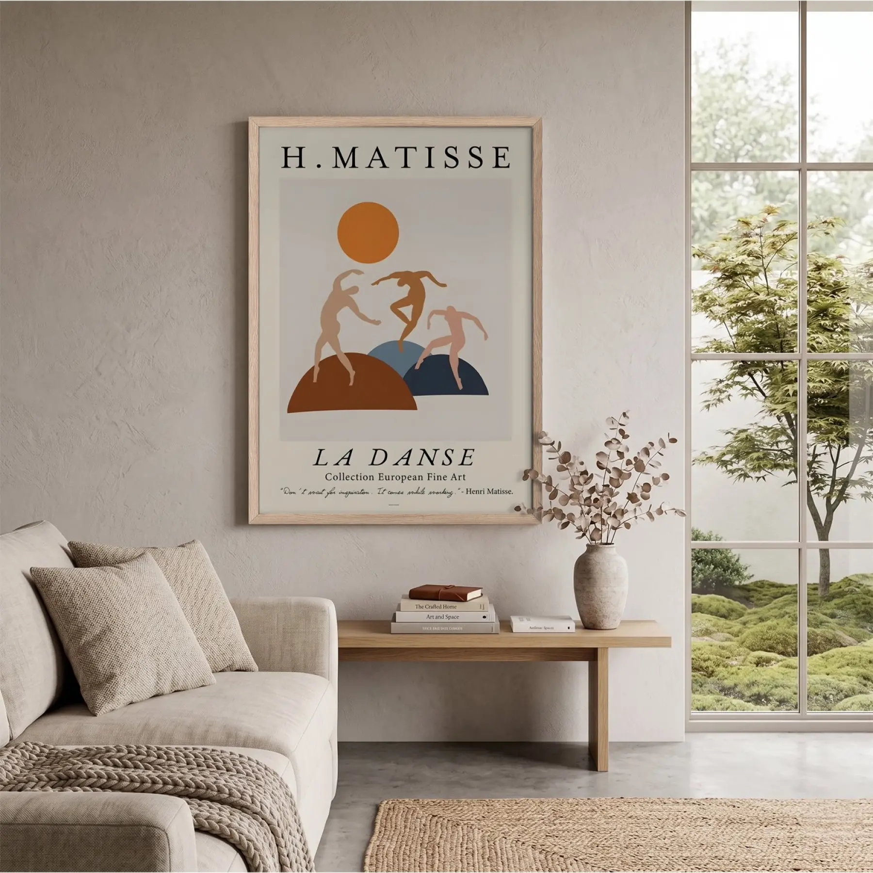 Matisse Dinamik Dans Kompozisyonu Doğal Ahşap Çerçeveli Tablo Oturma Odası Duvar Dekoru Poster