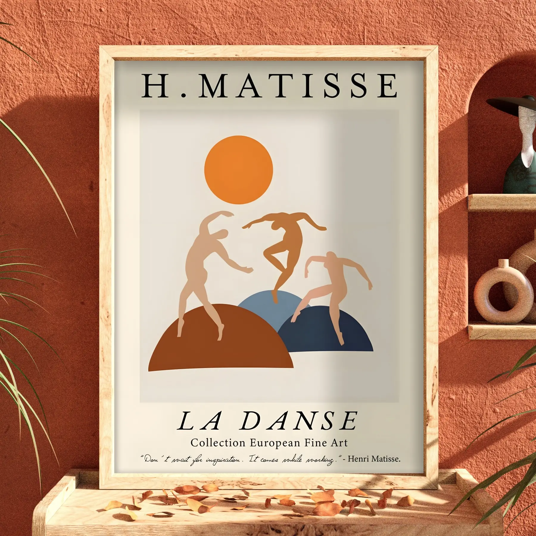 Matisse Dinamik Dans Kompozisyonu Doğal Ahşap Çerçeveli Tablo Oturma Odası Duvar Dekoru Poster
