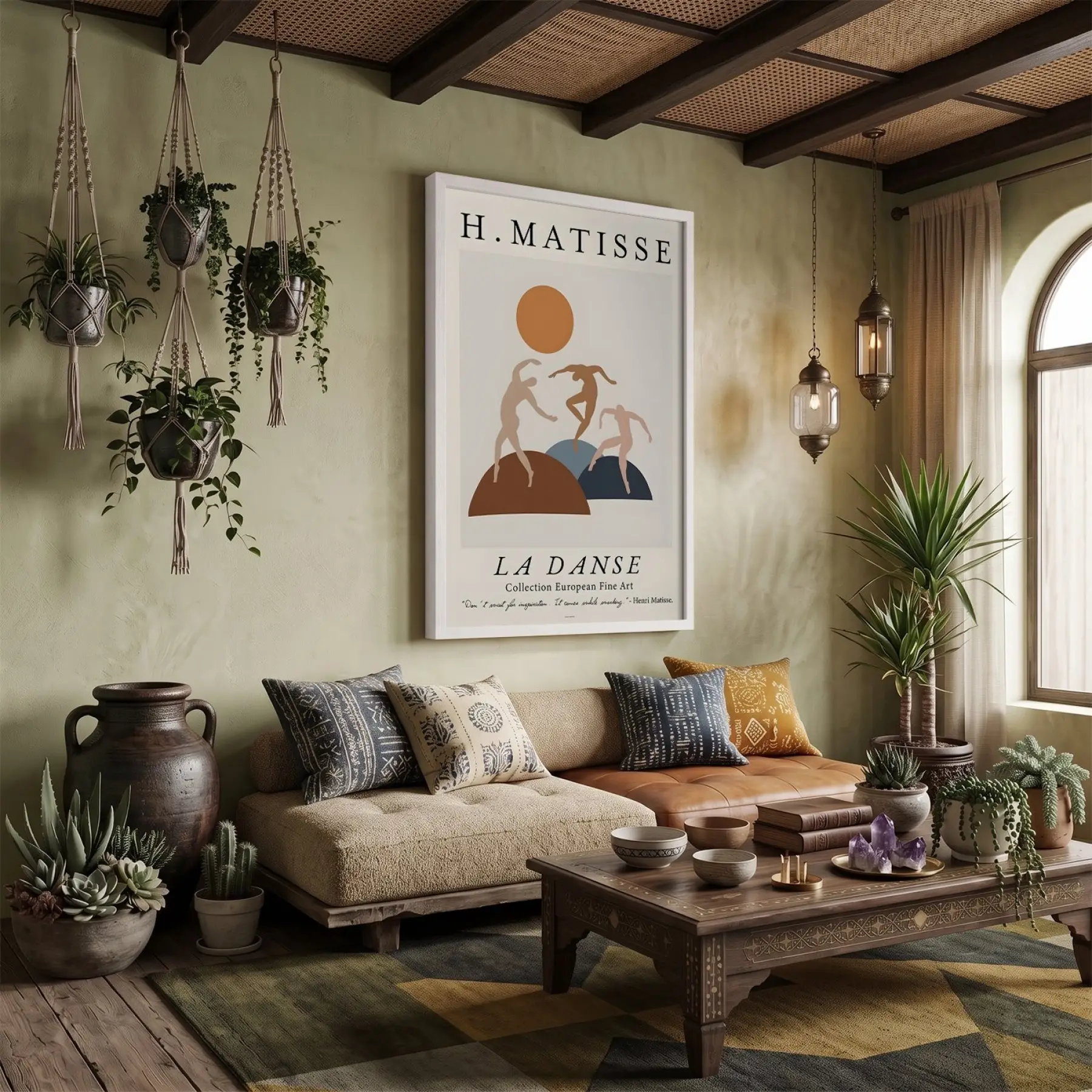 Matisse Dinamik Dans Kompozisyonu Beyaz Ahşap Çerçeveli Tablo Dekorasyonu Poster Obje Ev Aksesuarları