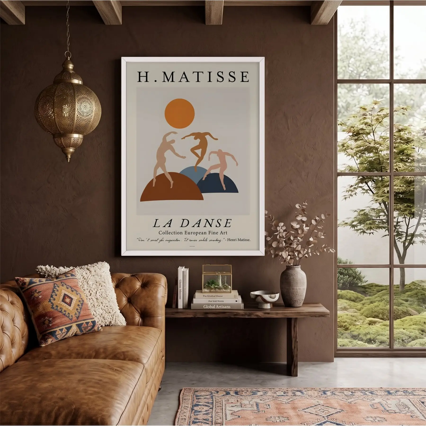 Matisse Dinamik Dans Kompozisyonu Beyaz Ahşap Çerçeveli Tablo Dekorasyonu Poster Obje Ev Aksesuarları