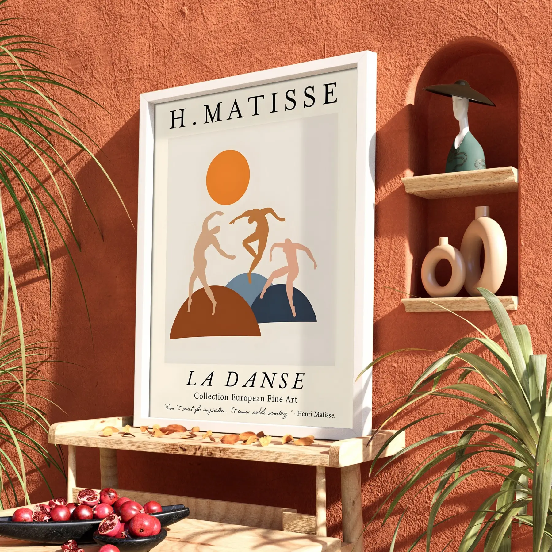 Matisse Dinamik Dans Kompozisyonu Beyaz Ahşap Çerçeveli Tablo Dekorasyonu Poster Obje Ev Aksesuarları