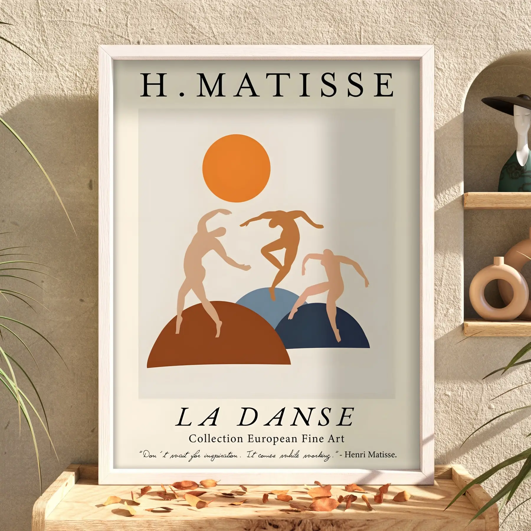 Matisse Dinamik Dans Kompozisyonu Beyaz Ahşap Çerçeveli Tablo Dekorasyonu Poster Obje Ev Aksesuarları
