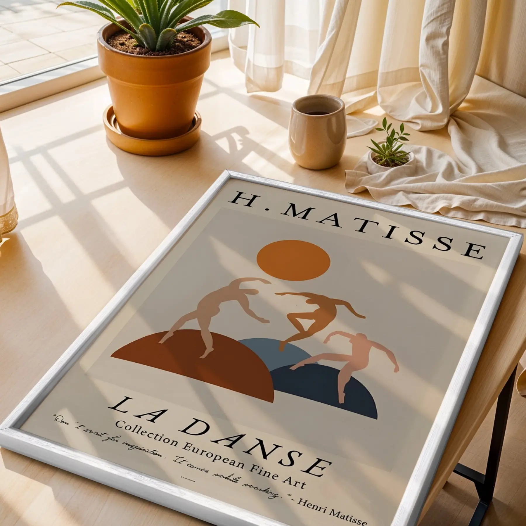 Matisse Dinamik Dans Kompozisyonu Beyaz Ahşap Çerçeveli Tablo Dekorasyonu Poster Obje Ev Aksesuarları