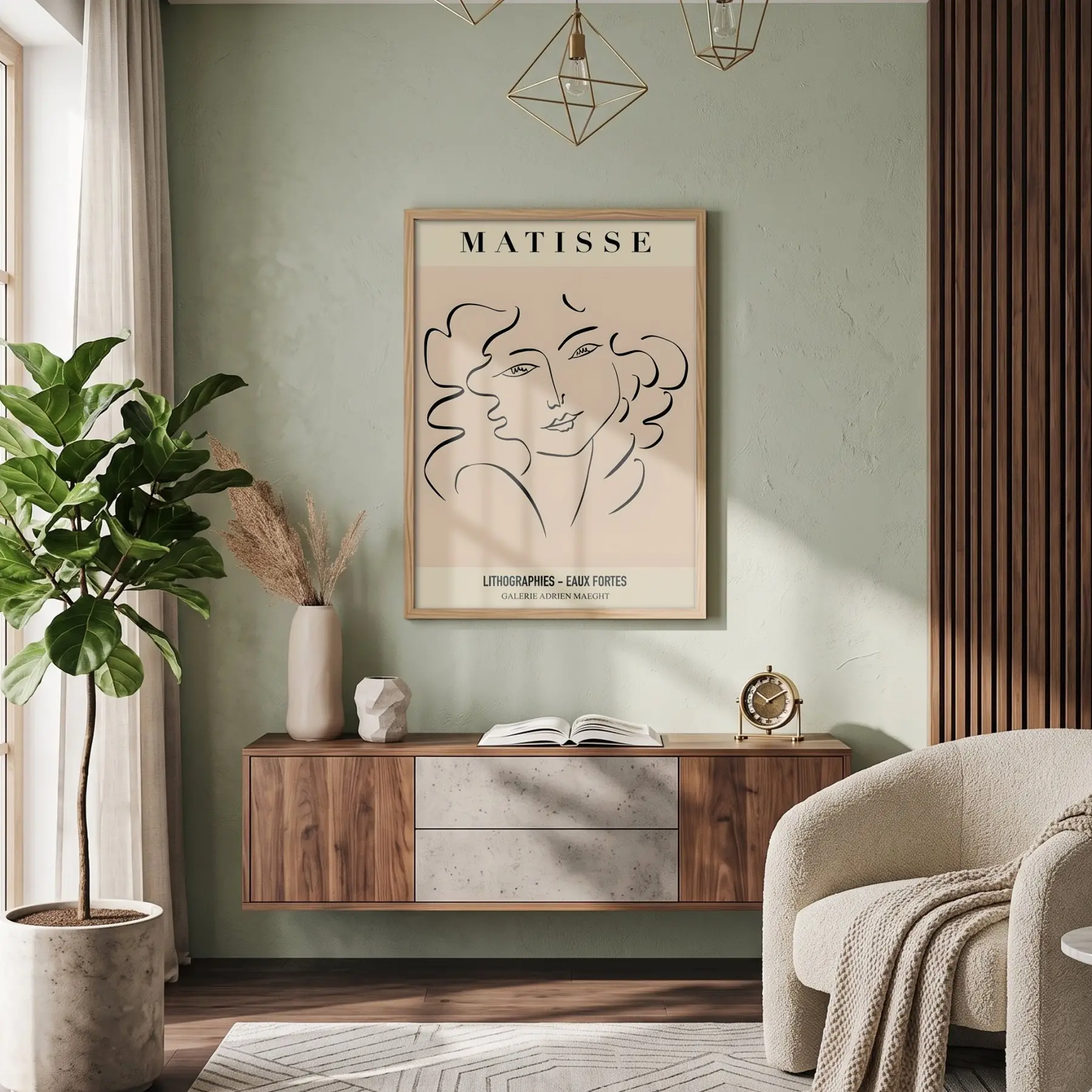 Matisse Soyut Yüzler Çizim Doğal Ahşap Çerçeveli Tablo Koridor Ofis Kanvas Görünümlü Salon