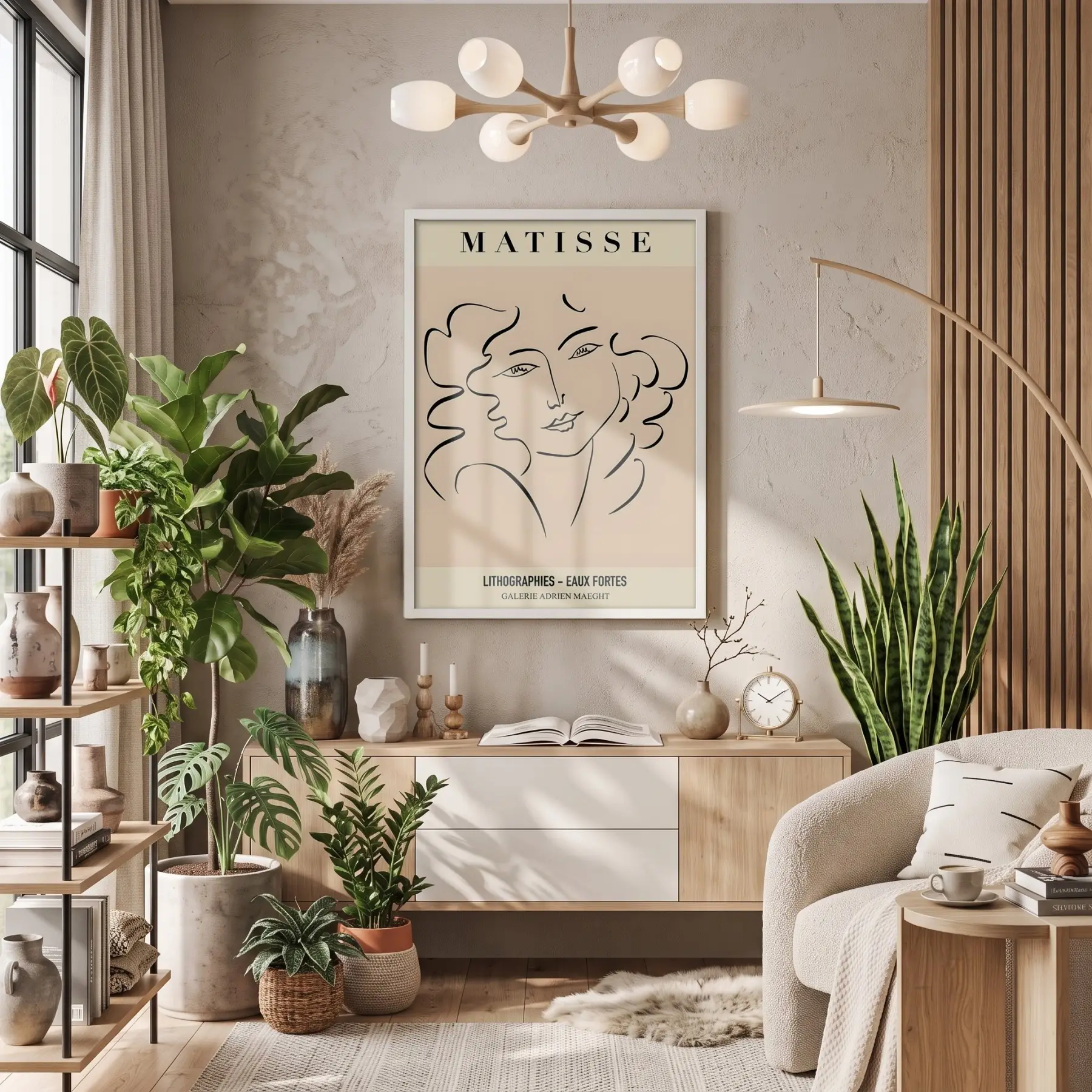 Matisse Soyut Yüzler Çizim Beyaz Ahşap Çerçeveli Tablo Duvar Dekoru Poster Obje Ev