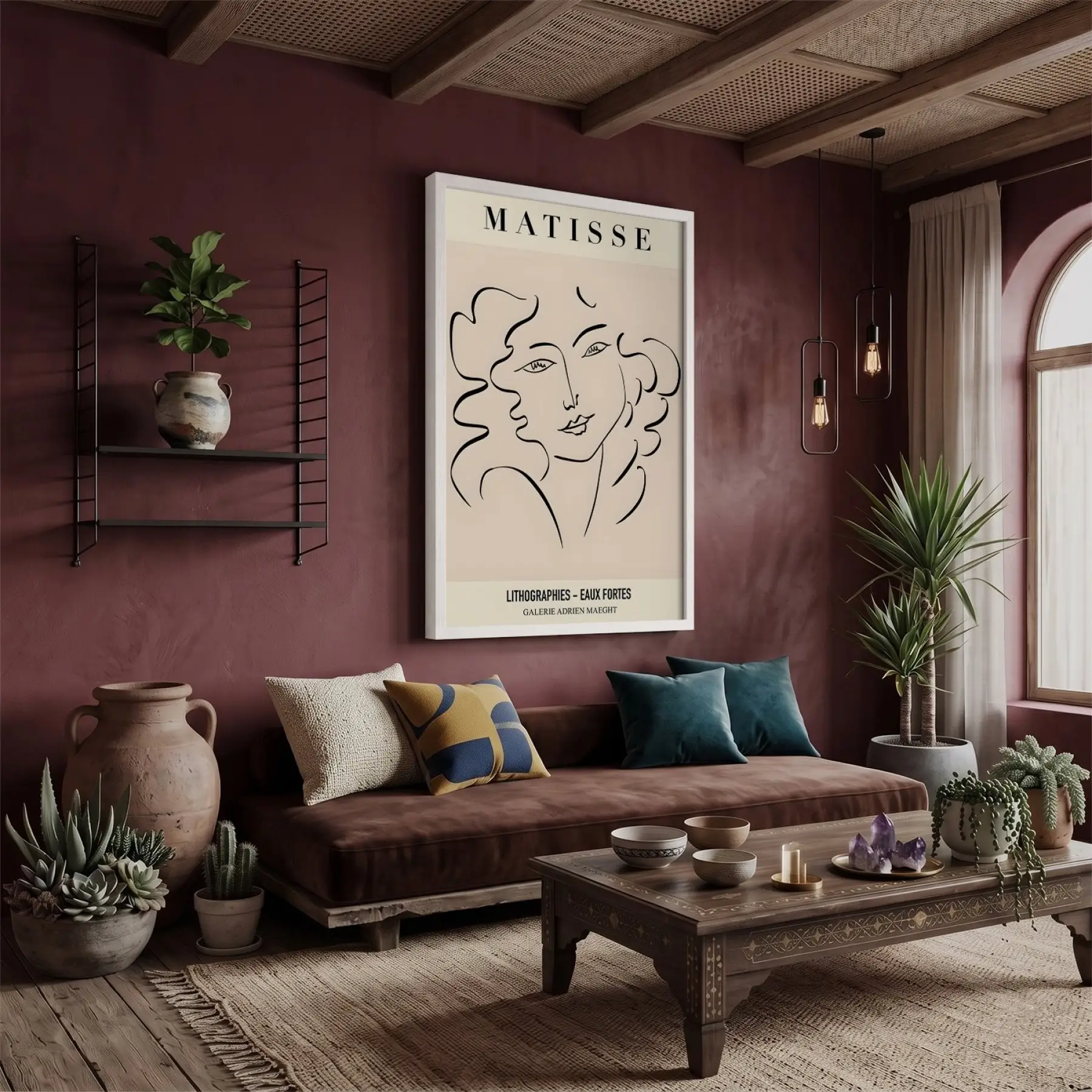 Matisse Soyut Yüzler Çizim Beyaz Ahşap Çerçeveli Tablo Duvar Dekoru Poster Obje Ev