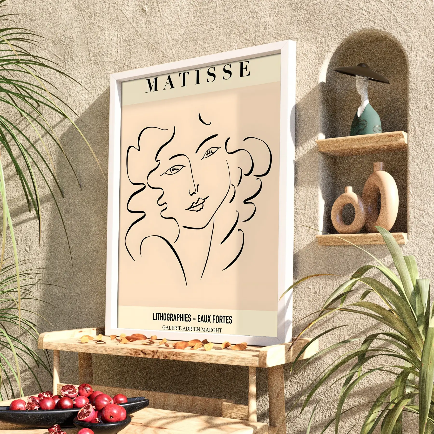 Matisse Soyut Yüzler Çizim Beyaz Ahşap Çerçeveli Tablo Duvar Dekoru Poster Obje Ev