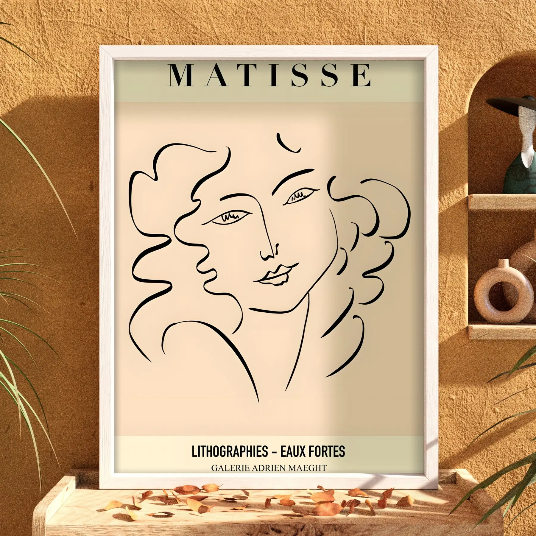Matisse Soyut Yüzler Çizim Beyaz Ahşap Çerçeveli Tablo Duvar Dekoru Poster Obje Ev