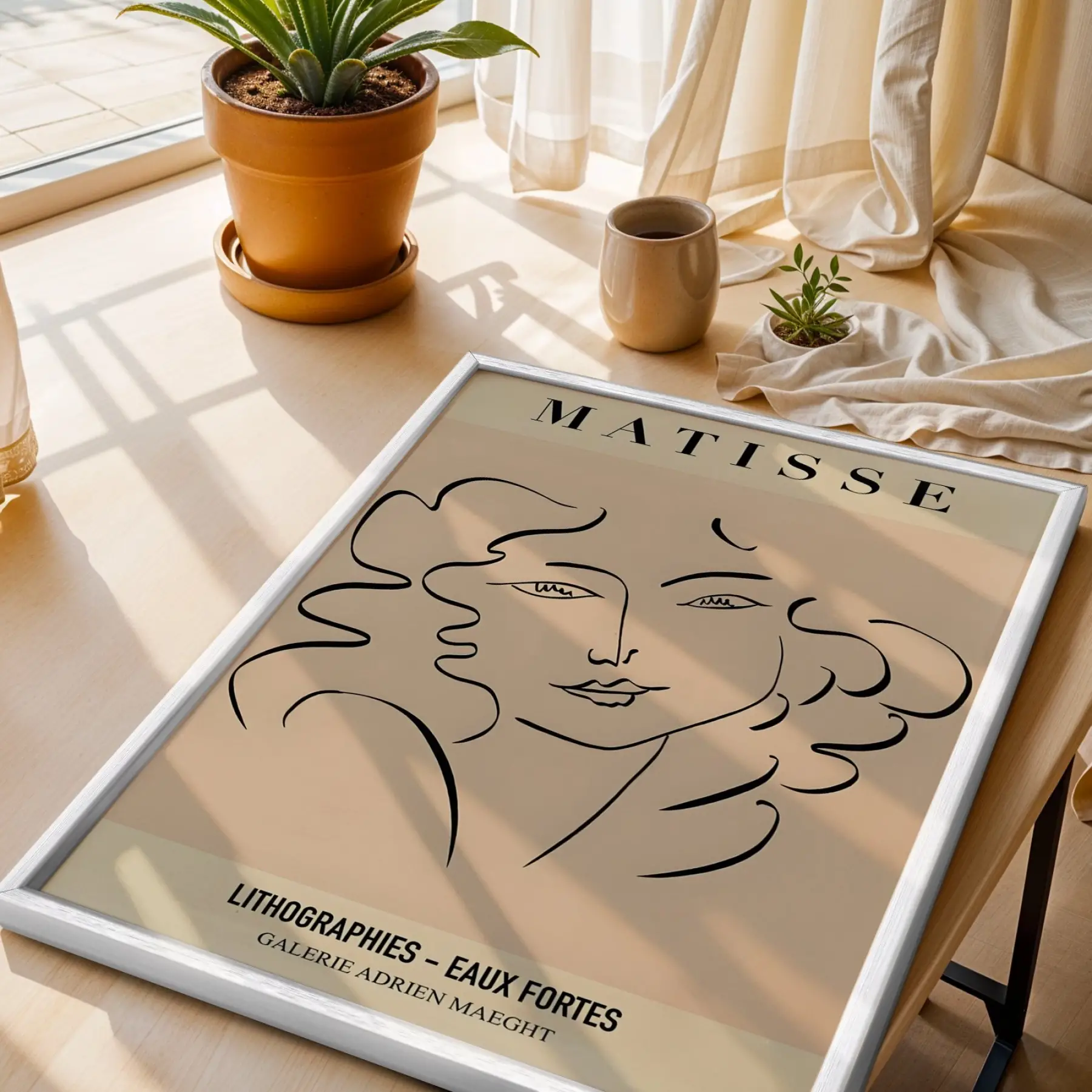 Matisse Soyut Yüzler Çizim Beyaz Ahşap Çerçeveli Tablo Duvar Dekoru Poster Obje Ev