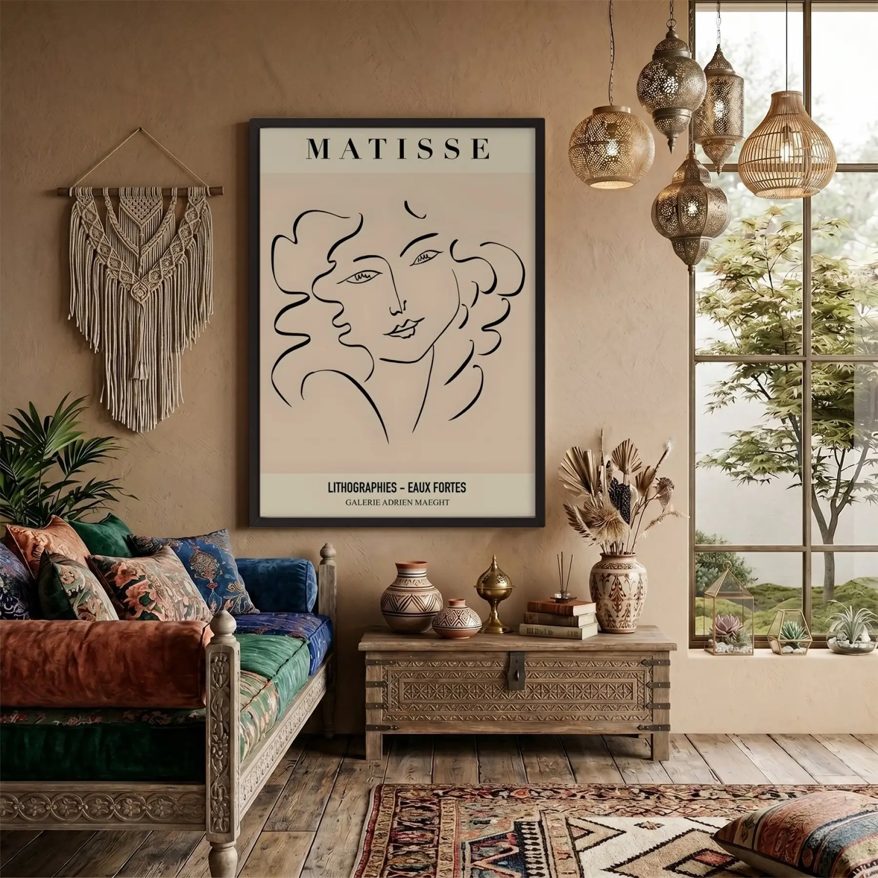 Matisse Soyut Yüzler Çizim Siyah Ahşap Çerçeveli Tablo Obje Ev Aksesuarları Modern Sanat