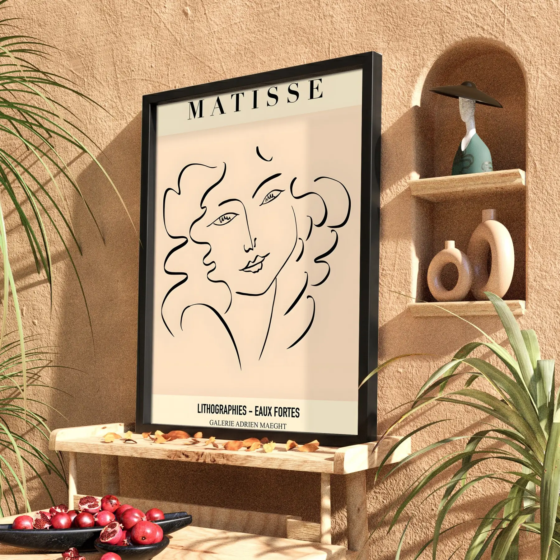 Matisse Soyut Yüzler Çizim Siyah Ahşap Çerçeveli Tablo Obje Ev Aksesuarları Modern Sanat