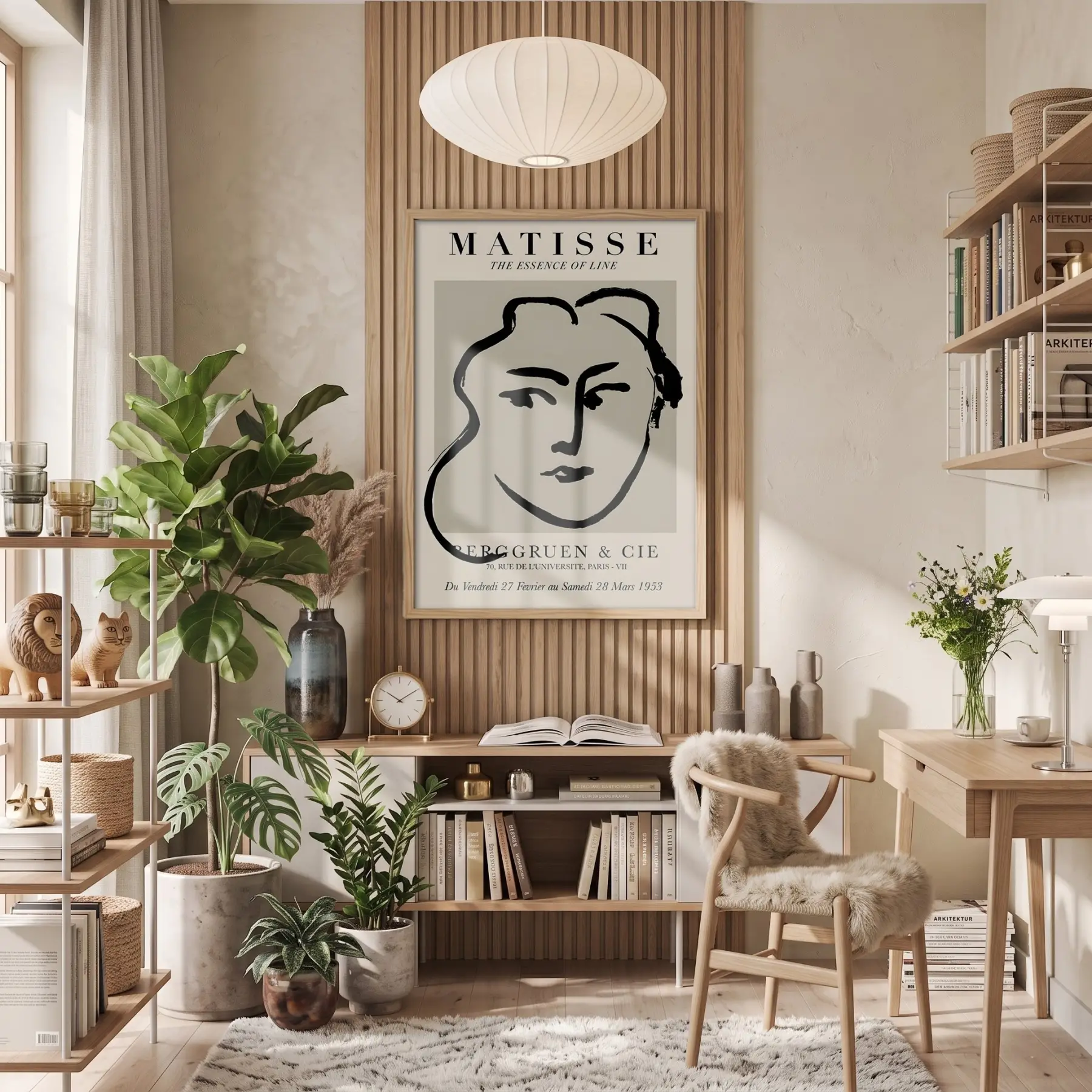 Matisse Çizgi Sanatı Doğal Ahşap Çerçeveli Tablo İç Mekan Yatak Koridor Ofis Kanvas