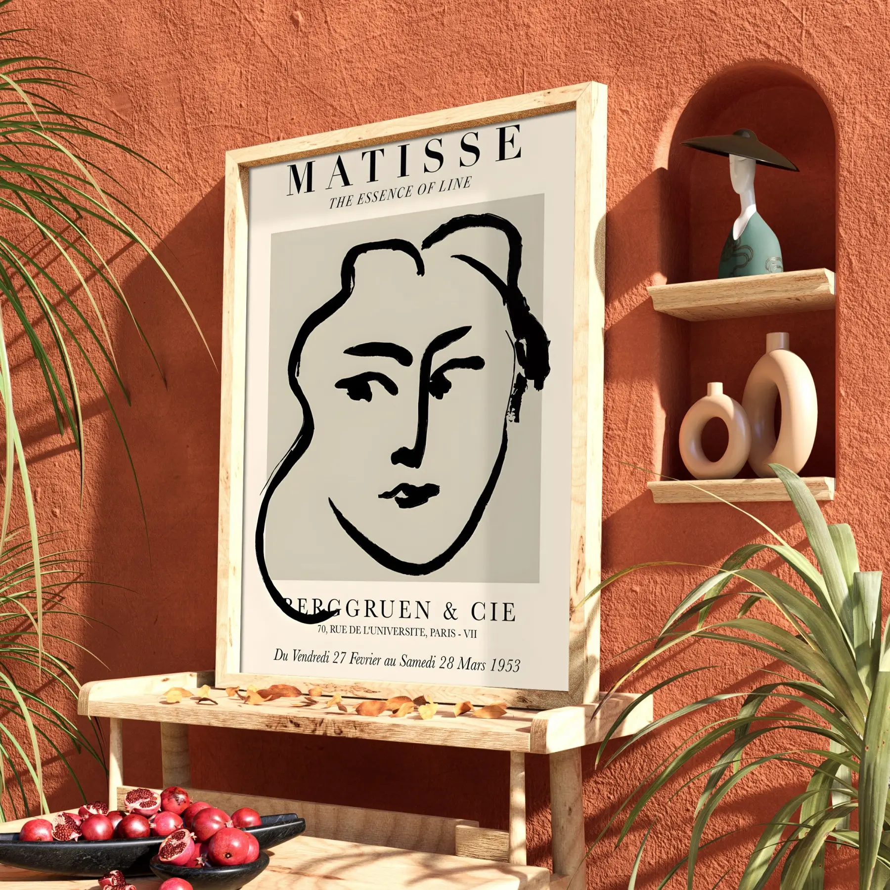 Matisse Çizgi Sanatı Doğal Ahşap Çerçeveli Tablo İç Mekan Yatak Koridor Ofis Kanvas