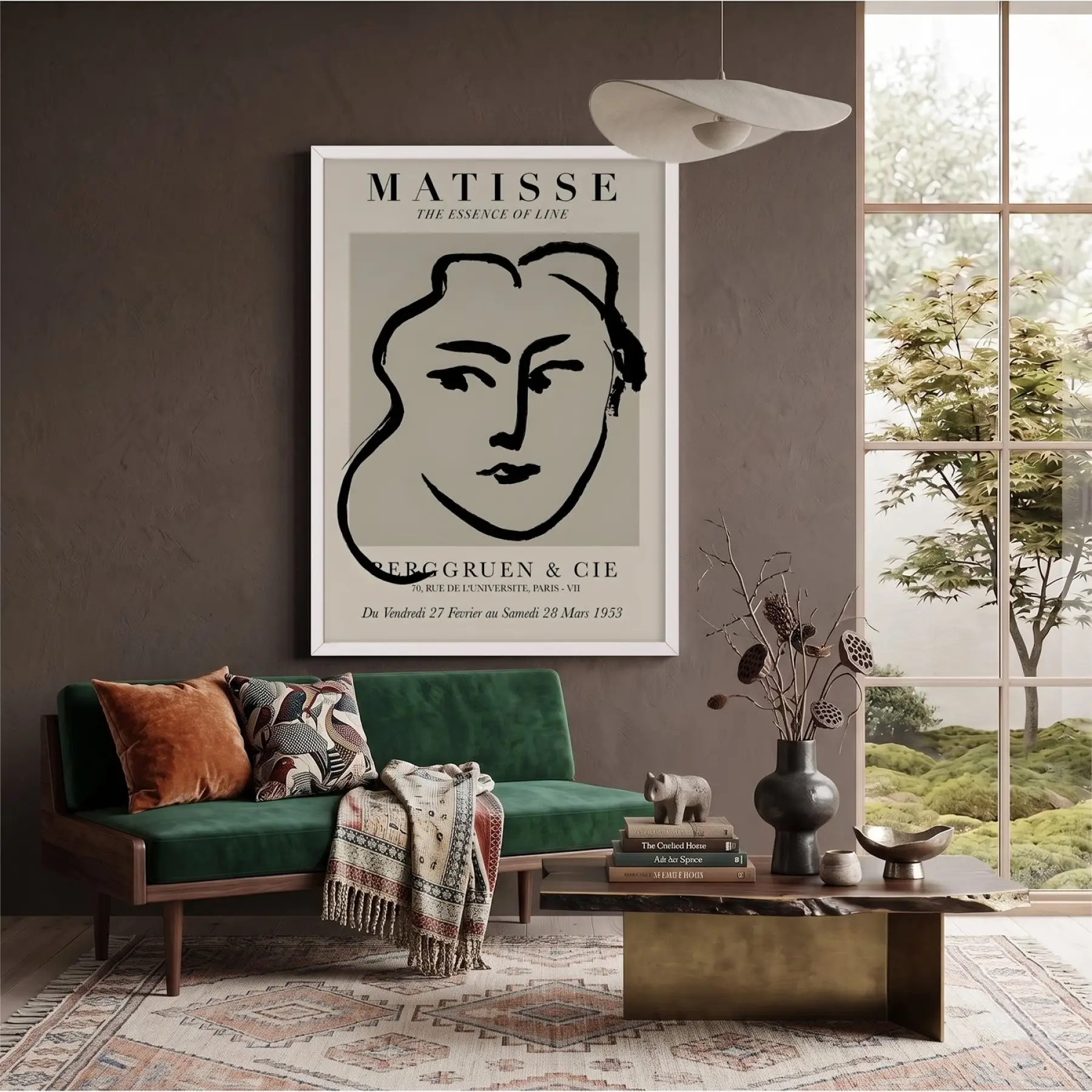 Matisse Çizgi Sanatı Beyaz Ahşap Çerçeveli Tablo Modern Sanat İç Mekan Yatak Koridor