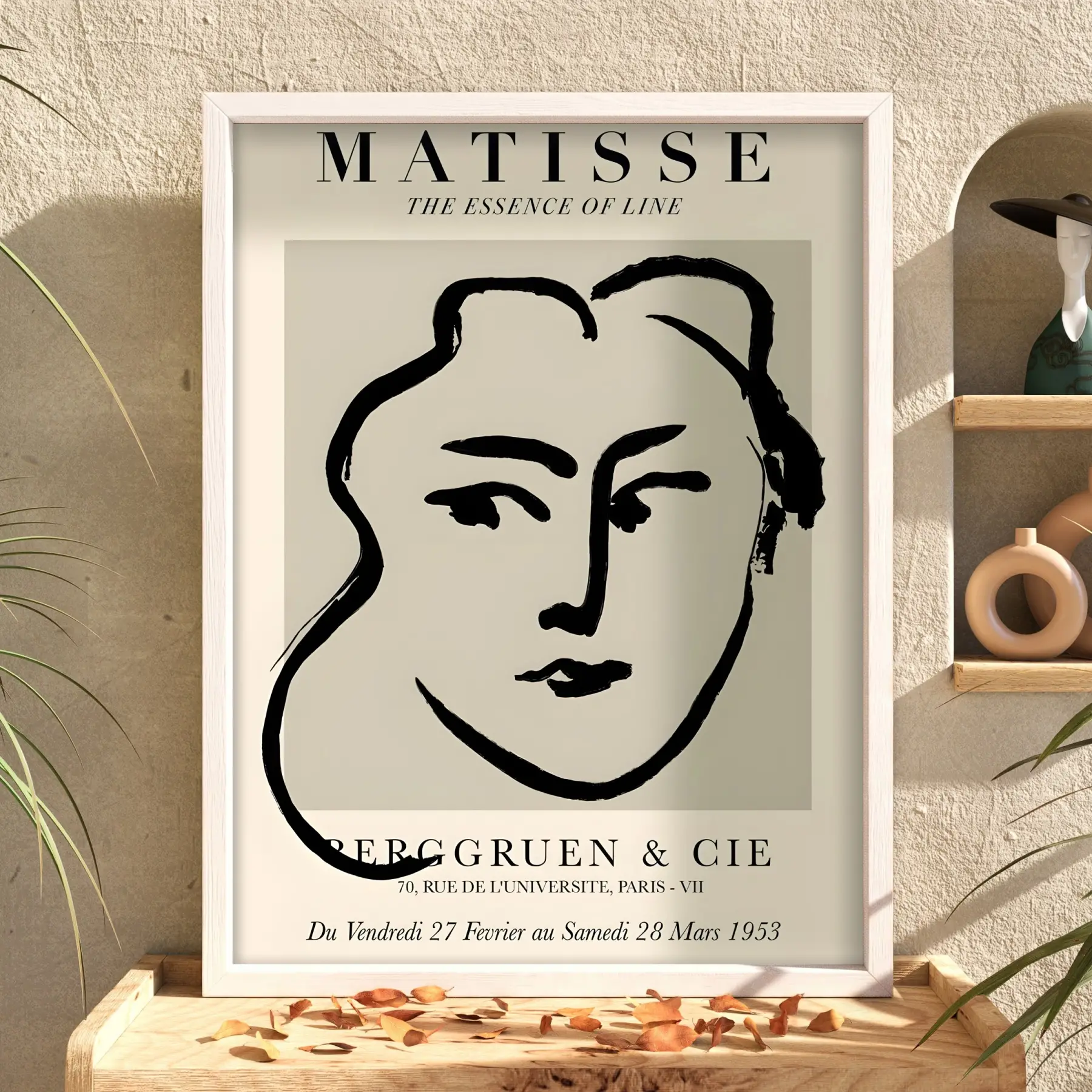 Matisse Çizgi Sanatı Beyaz Ahşap Çerçeveli Tablo Modern Sanat İç Mekan Yatak Koridor