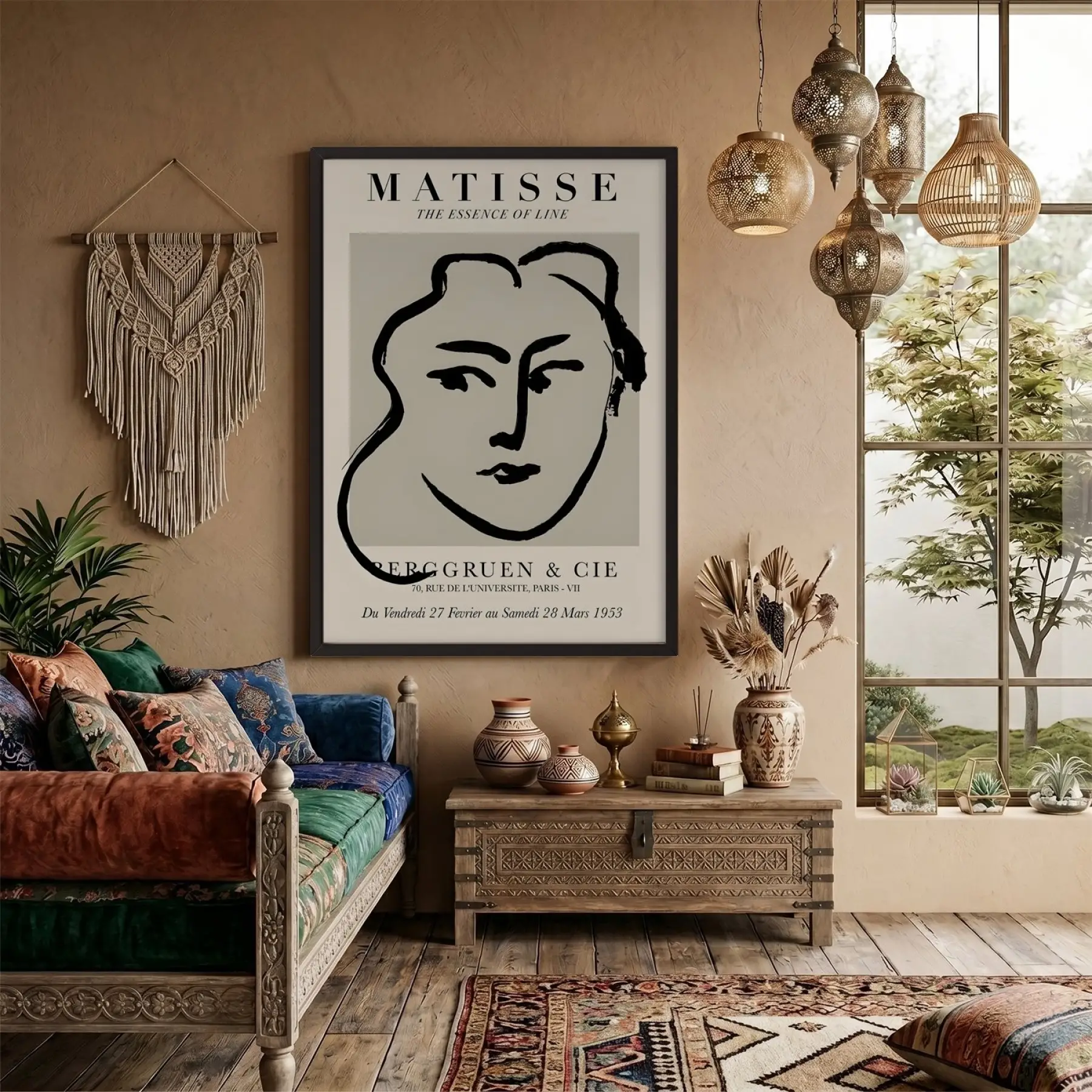 Matisse Çizgi Sanatı Siyah Ahşap Çerçeveli Tablo Ev Aksesuarları Modern Sanat İç Mekan