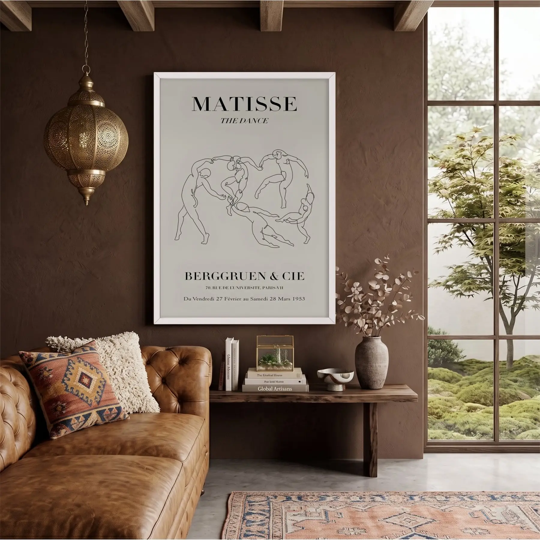Matisse Dans Çizgi Sanatı Beyaz Ahşap Çerçeveli Tablo Salon Oturma Odası Duvar Dekoru
