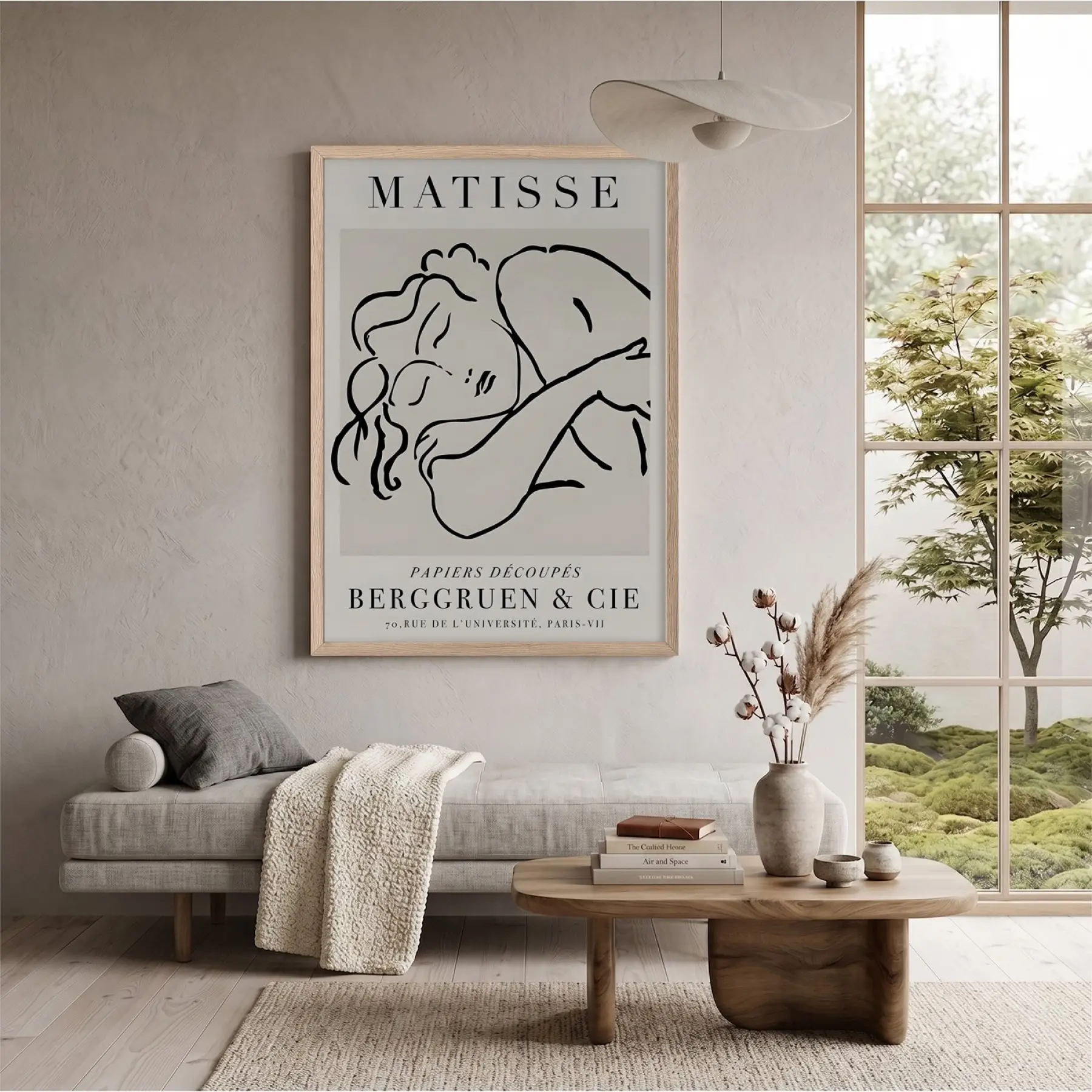 Minimalist Matisse Figür Çizimi Doğal Ahşap Çerçeveli Tablo Odası Duvar Dekoru Poster Obje