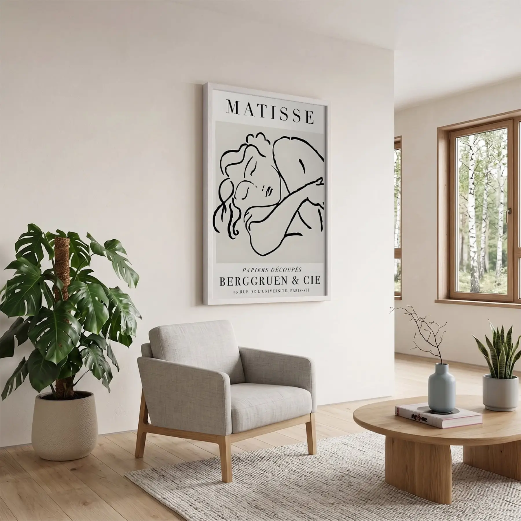 Minimalist Matisse Figür Çizimi Beyaz Ahşap Çerçeveli Tablo Salon Oturma Odası Duvar Dekoru