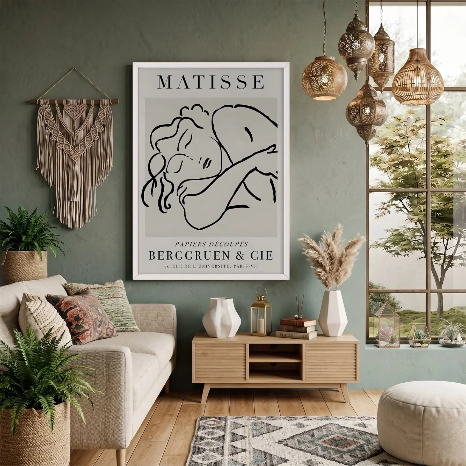 Minimalist Matisse Figür Çizimi Beyaz Ahşap Çerçeveli Tablo Salon Oturma Odası Duvar Dekoru