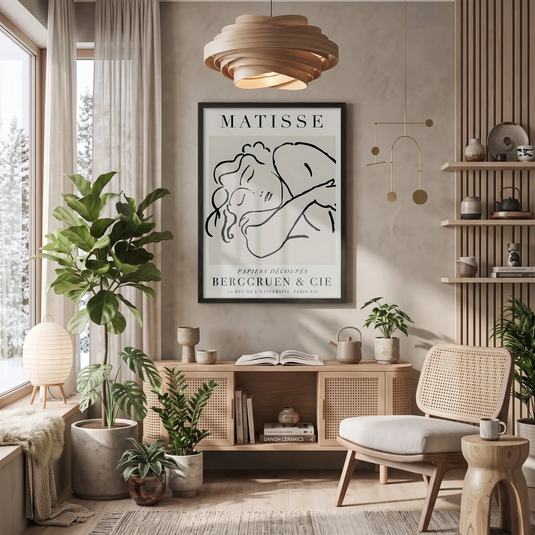Minimalist Matisse Figür Çizimi Siyah Ahşap Çerçeveli Tablo Aksesuarları Modern Sanat İç Mekan