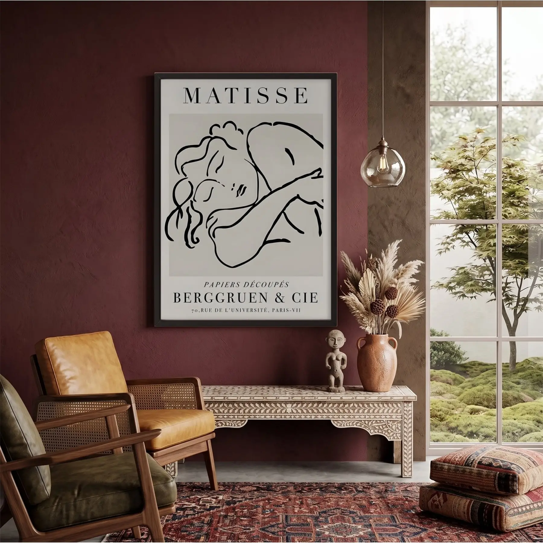 Minimalist Matisse Figür Çizimi Siyah Ahşap Çerçeveli Tablo Aksesuarları Modern Sanat İç Mekan