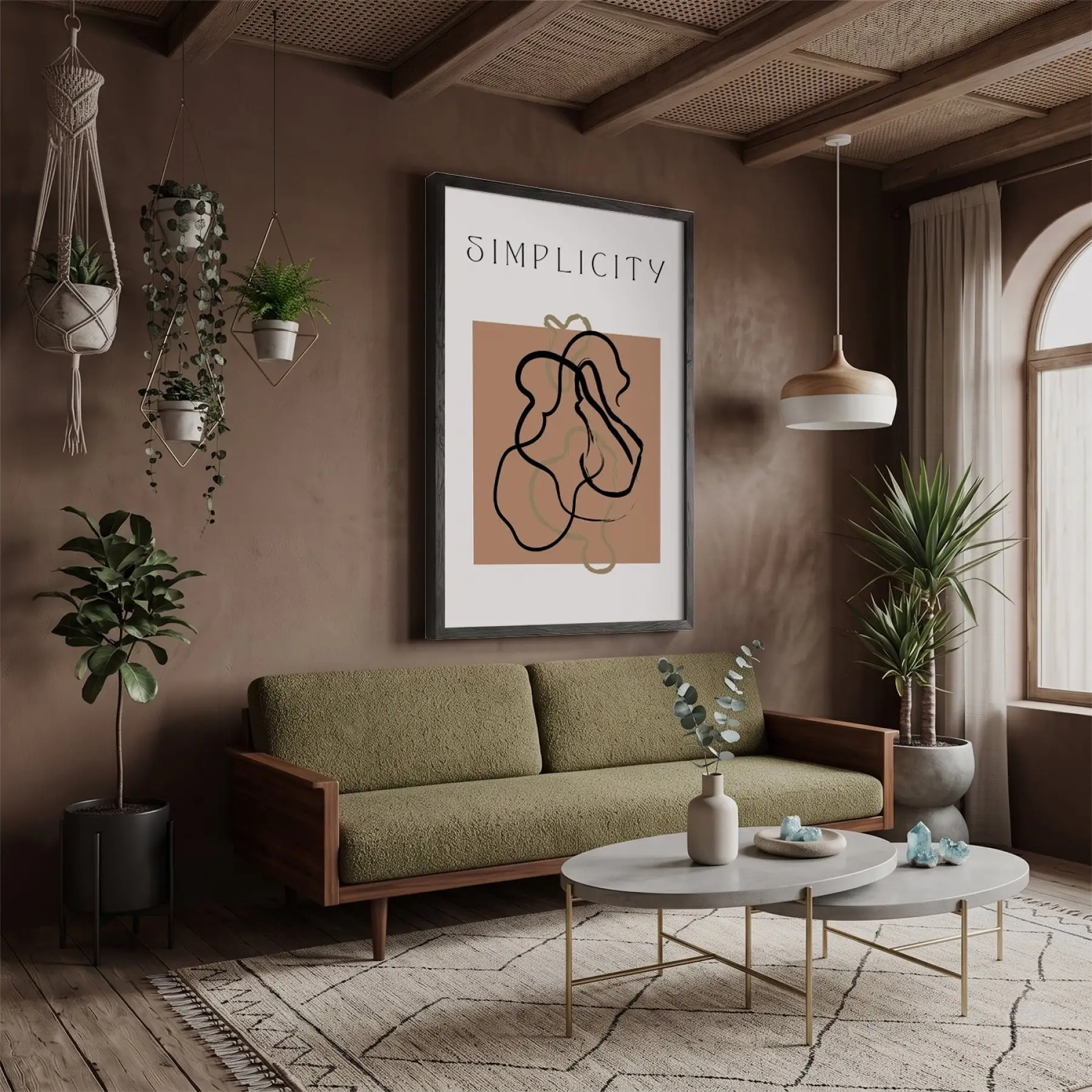 Akışkan Toprak Tonları Siyah Ahşap Çerçeveli Tablo Dekoratif Obje Ev Aksesuarları Modern Sanat