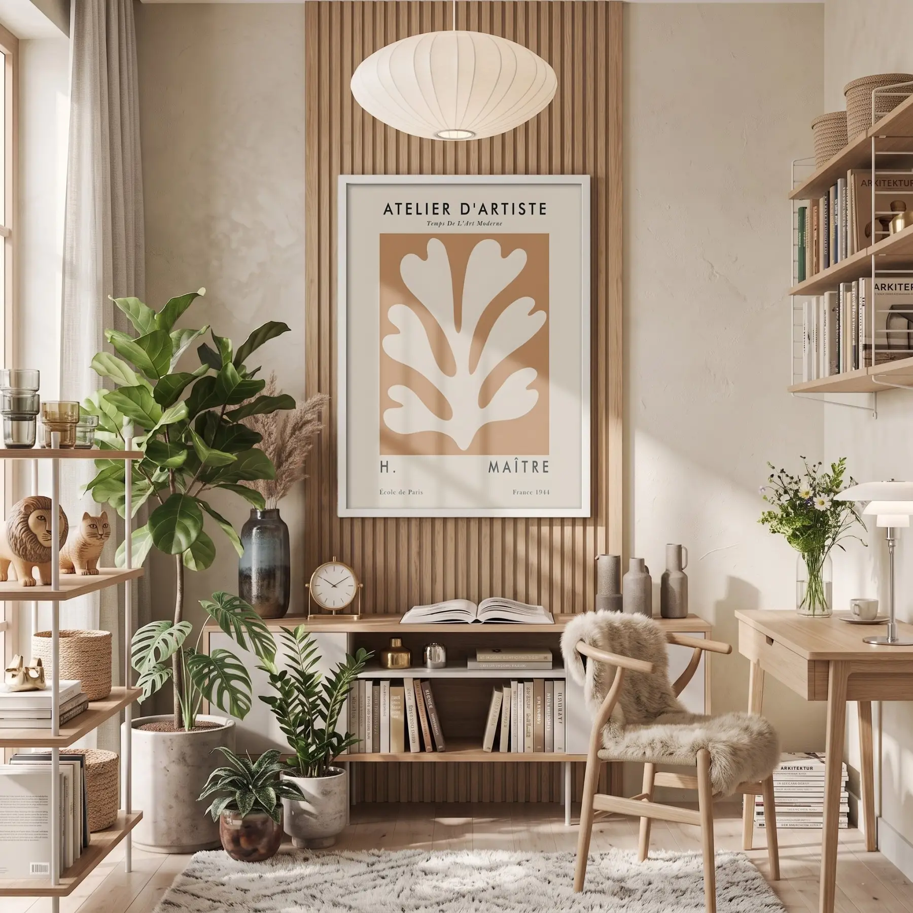 Bej Soyut Yaprak Sanat Beyaz Ahşap Çerçeveli Tablo Dekoratif Obje Ev Aksesuarları Modern